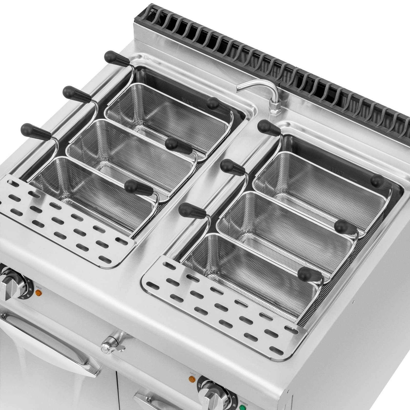 Royal Catering Spaghettitopf Elektro Nudelkocher 6 Körbe 45 l Pastakocher Pasta-Station Schrank, Edelstahl, 400 V