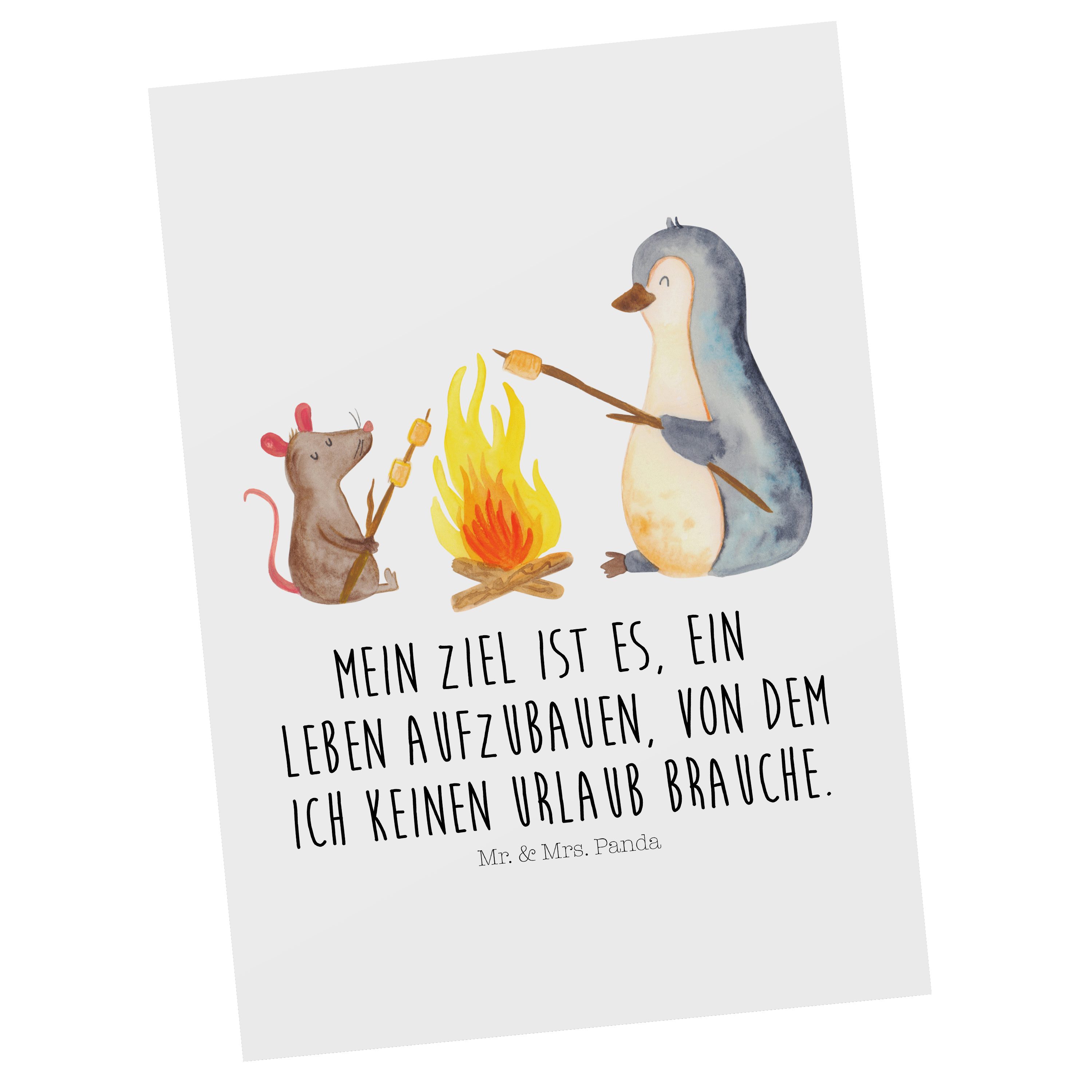 Mr. & Mrs. Panda Postkarte Pinguin Lagerfeuer - Weiß - Geschenk, Büro, Geburtstagskarte, Ansicht