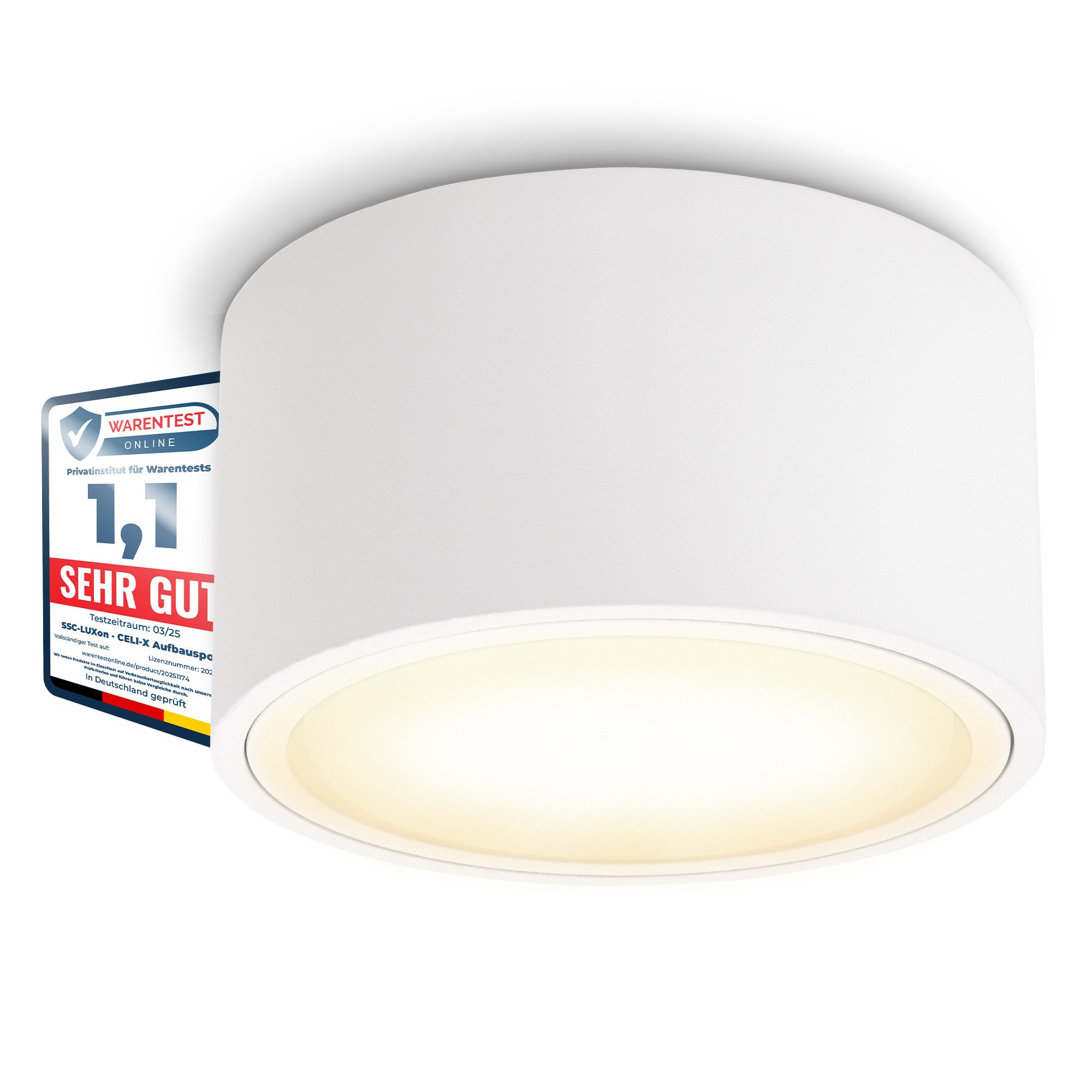 SSC-LUXon LED Aufbaustrahler Flacher LED Aufbaustrahler CELI-X in rund matt mit 5W drei Lichtmodi, Warmweiß