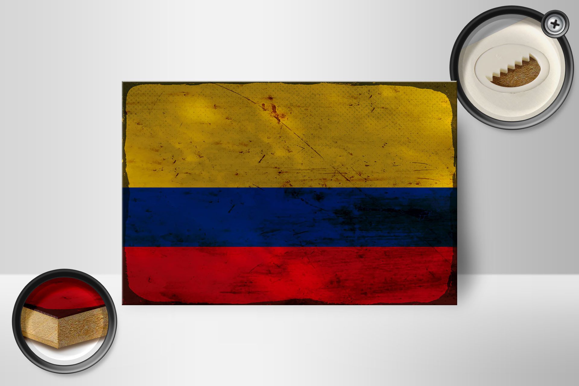 Femer GmbH Holzbild Flagge Kolumbien 18x12 cm Flag Colombia Rost, Flaggen (1 St), Glatte Holzfaserplatte (MDF), vorn beschichtet