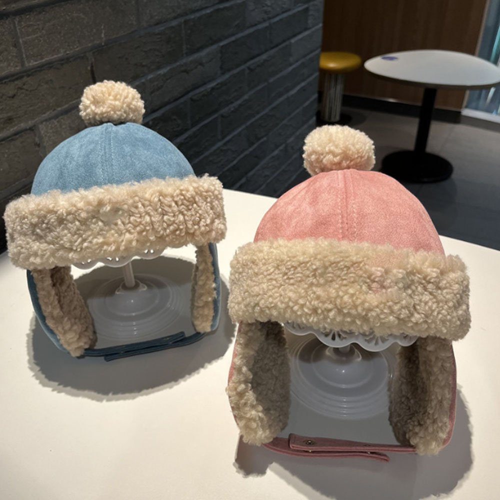 Geeignet gepolsterte Winter LAKKEC Bommelmütze Imitation Ohrenschutz (1-5 Jahre Hut Schutz Rosa Verdickung Kinder alt) Wolle Mode