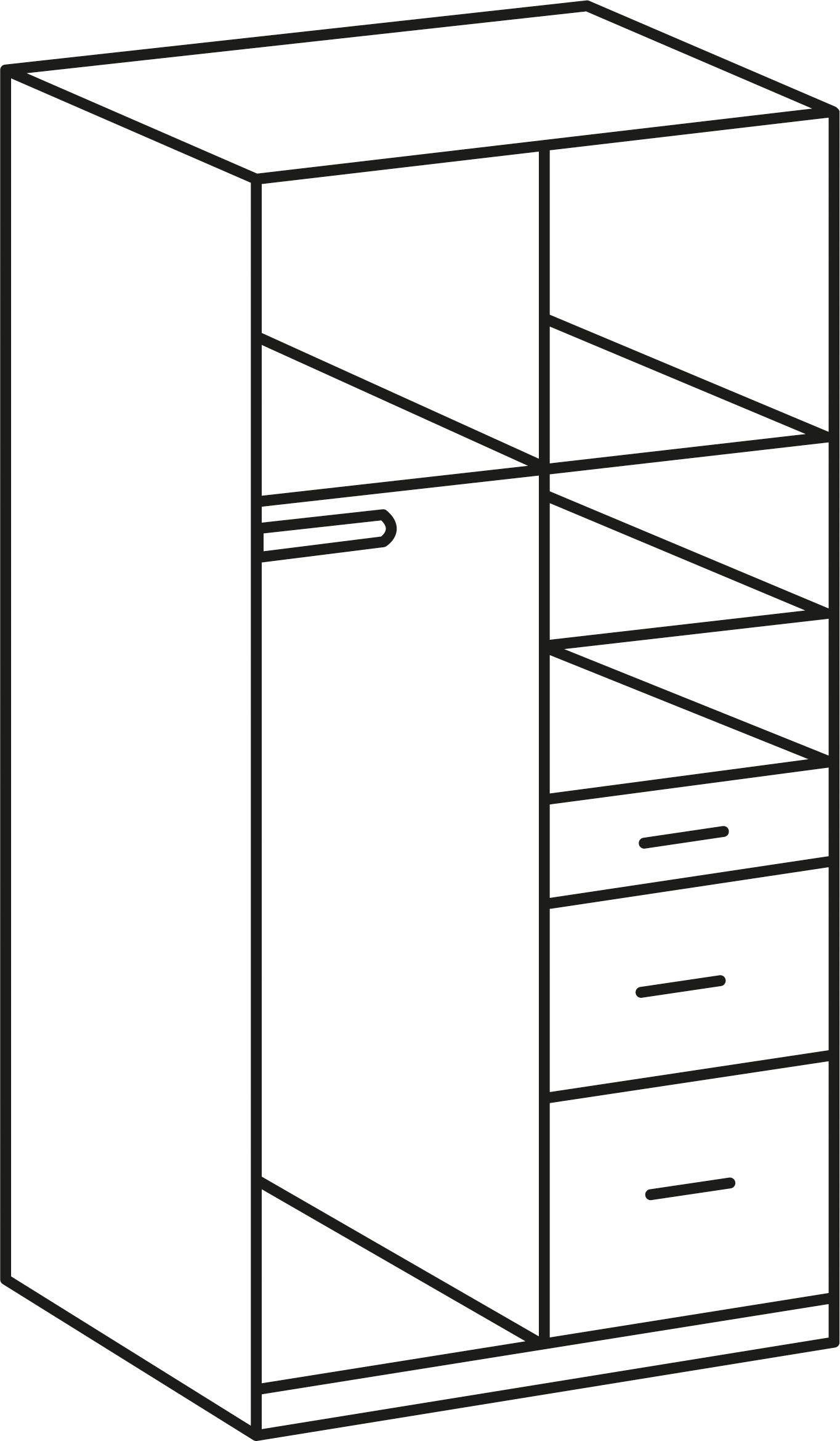 Kleiderschrank Click hell/Graphitfarben Wimex mit Spiegel Struktureichefarben