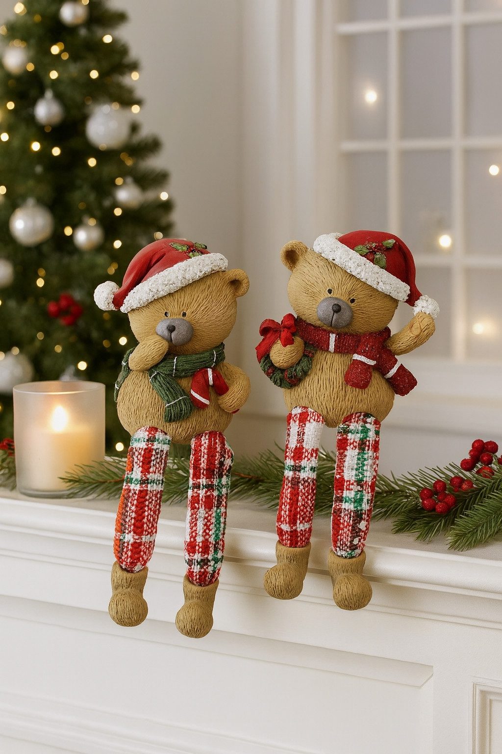 I.GE.A. Dekofigur Kantenhocker Bär, 2er Set Figur Statue Weihnachtsfigur Ornament Weihnachtsdeko