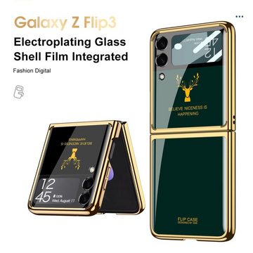 Wigento Handyhülle Für Samsung Galaxy Z Flip3 5G Elch Galvanisieren Design Kunststoff Hart Cover Handy Tasche Hülle Etuis Lila