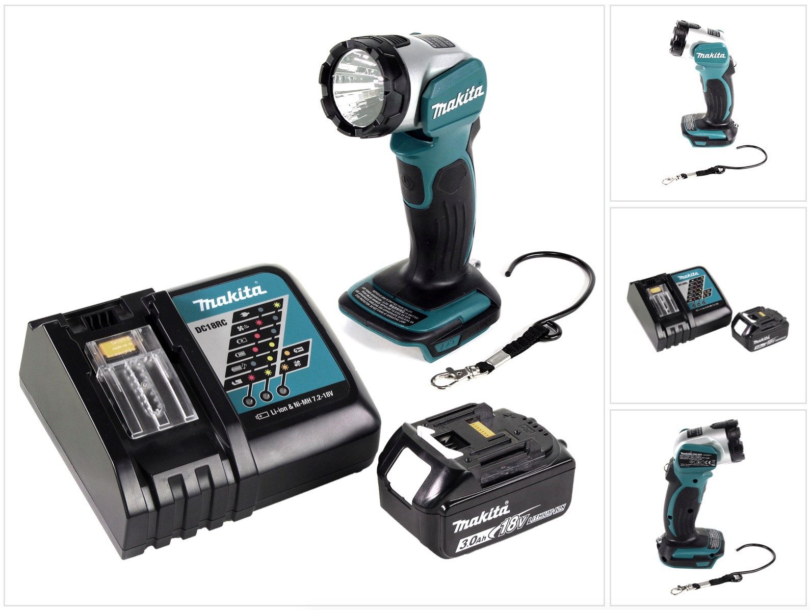 Makita Baustrahler DML 802 RF1 Akku Lampe 18 V Li-Ion für 14,4 und 18 V Akku + 1 x 3,0 A