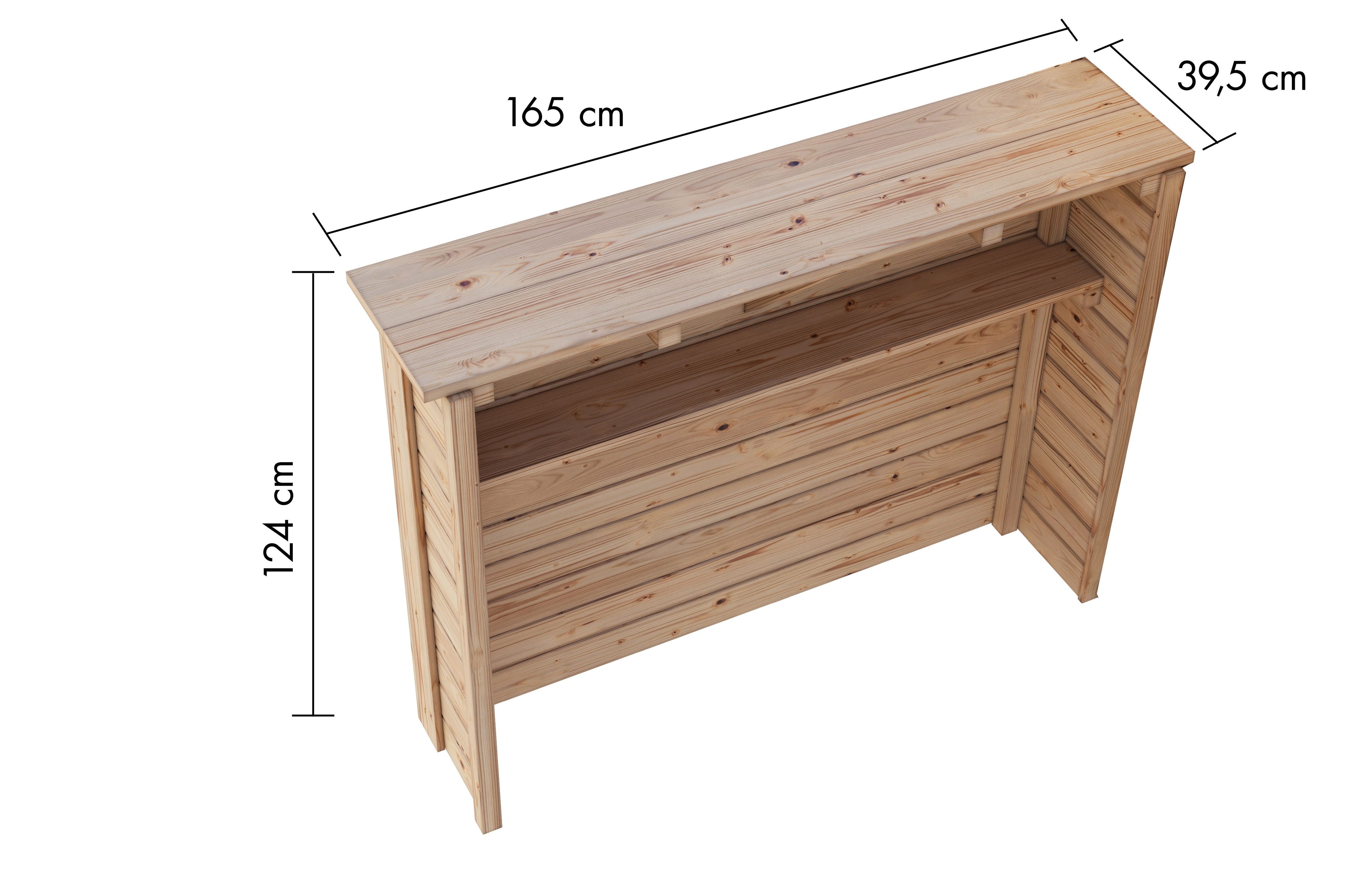 Karibu Stehtisch Holztheke Poolbar 28mm Stärke, Hergestellt in Deutschland, 165 x 39,5 x 124 cm