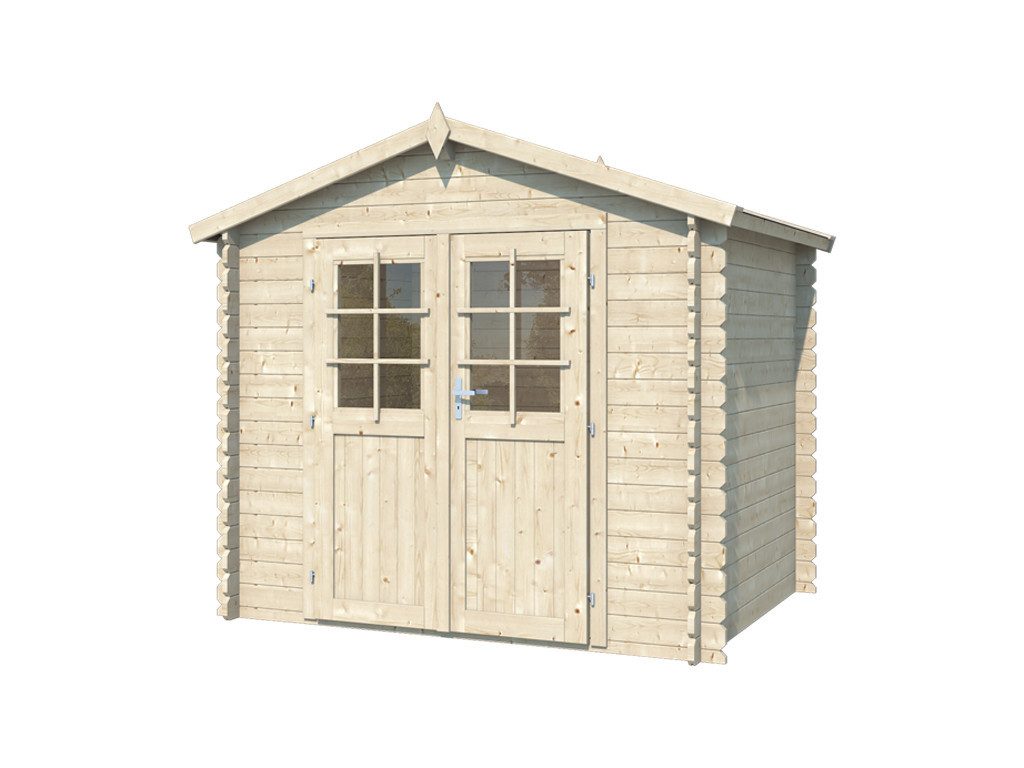 Woodtex Gartenhaus Gartenhaus Blockbohlenhaus CA2870 Los Angeles 28 mm naturbelassen, BxT: 260x198 cm, 28 mm Wandstärke, Doppeltür mit Echtglas-Einsätzen