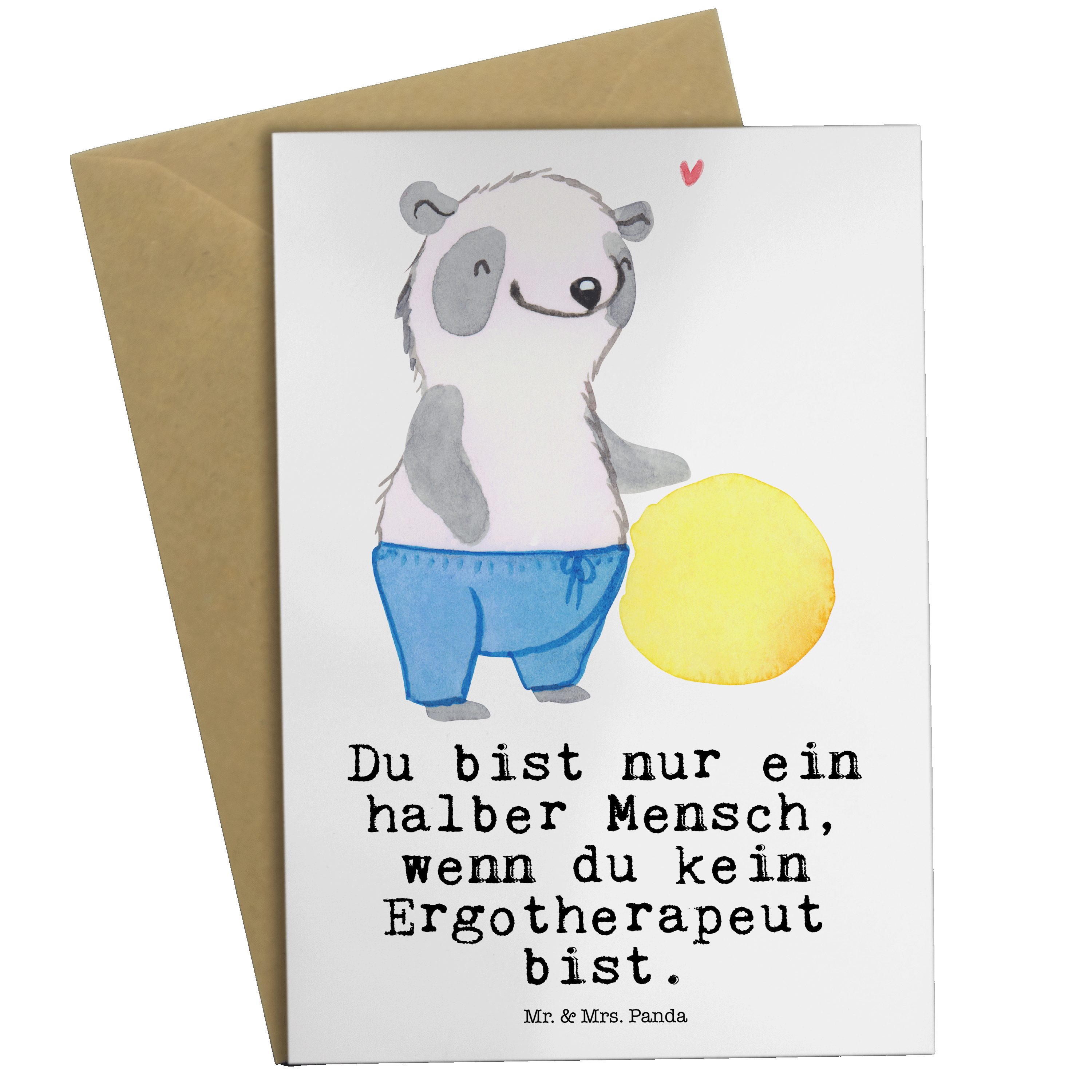Mr. - & Danke, mit Kollege, Geschenk, Herz Weiß Grußkarte sportlich - Ergotherapeut Mrs. Panda