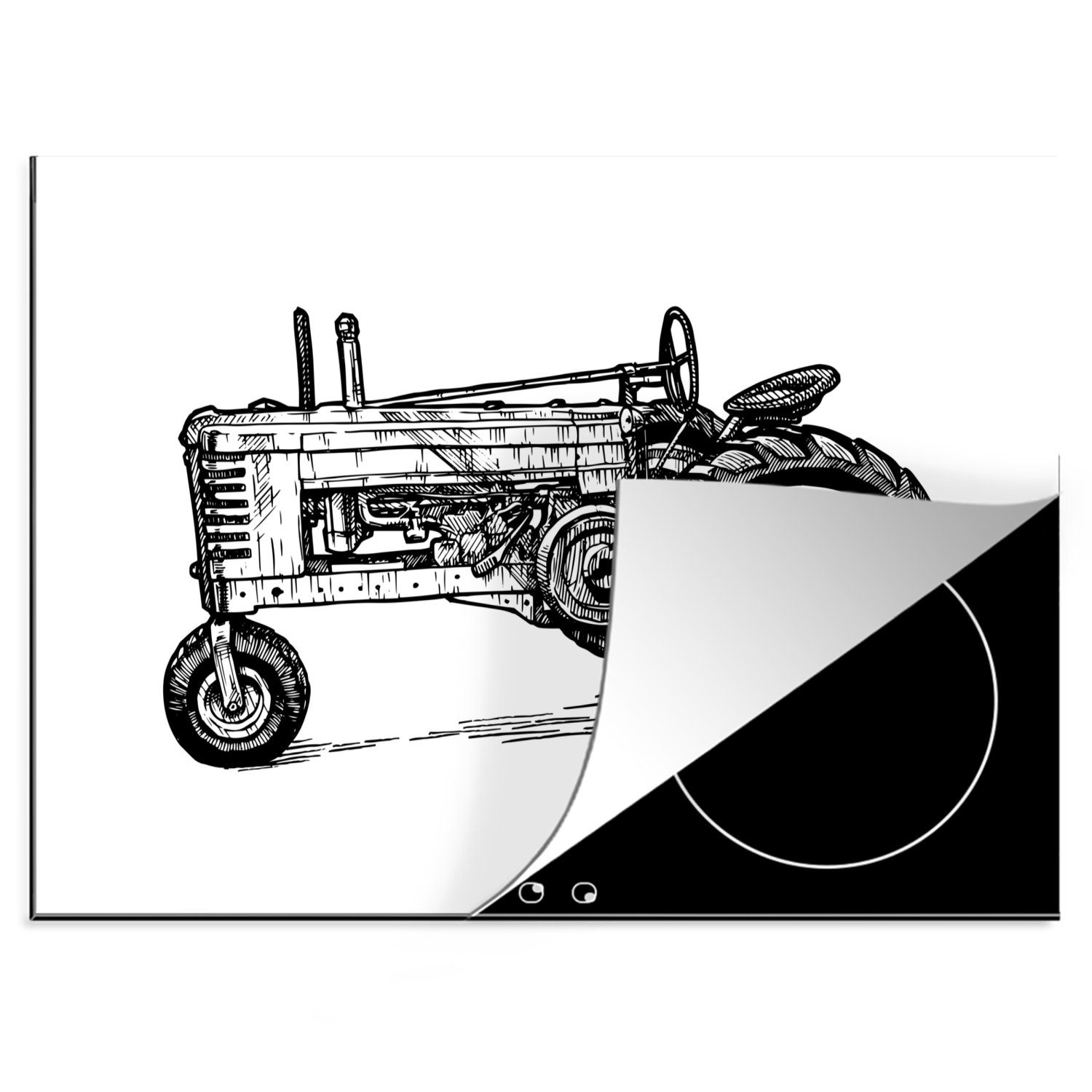 nutzbar, Oldtimer-Traktor, (1 Mobile 70x52 Herdblende-/Abdeckplatte tlg), Vinyl, MuchoWow Arbeitsfläche cm, Ceranfeldabdeckung