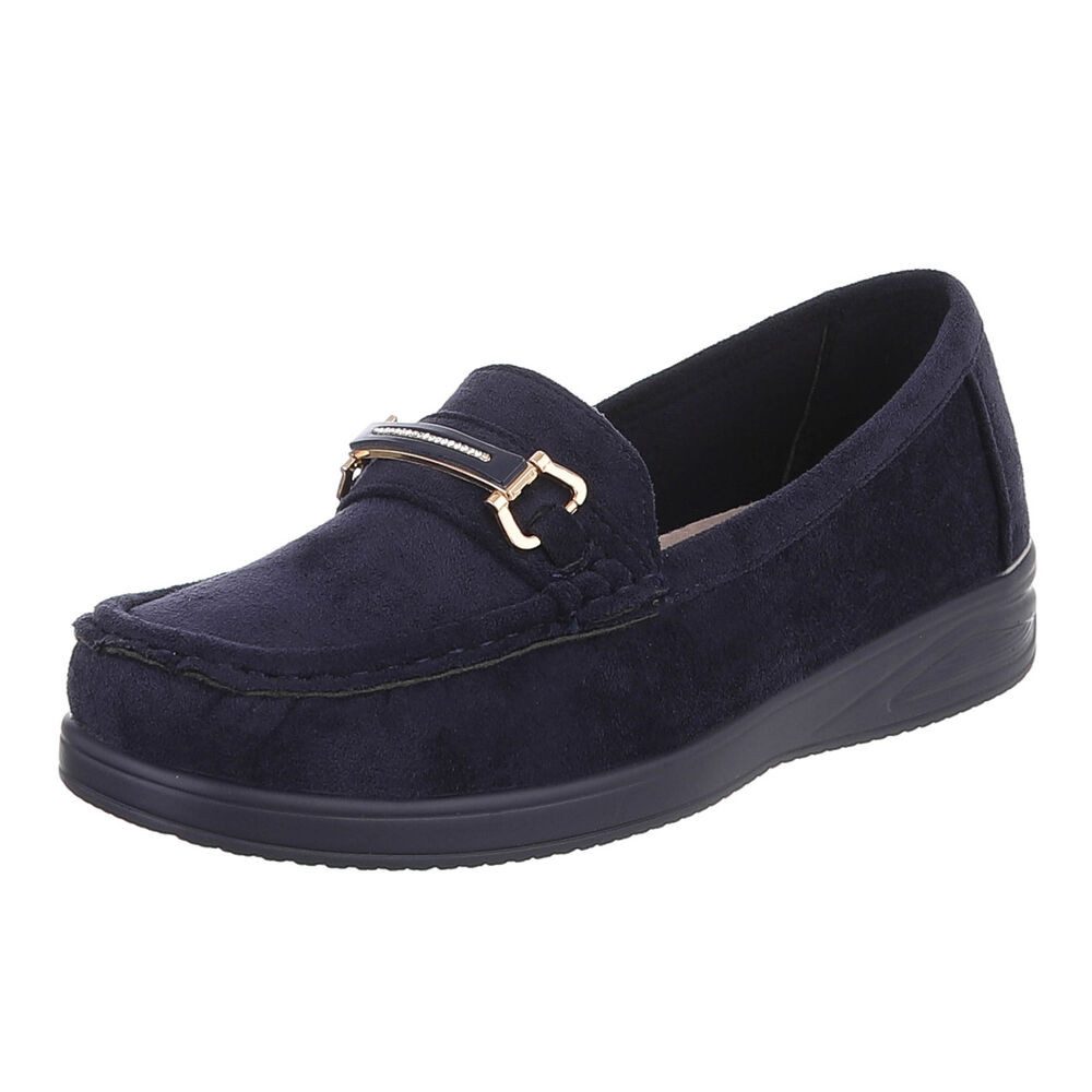 Ital-Design Eleganter Mokassin für Damen – Bequem und vielseitig Slipper (91409586) Keilabsatz/Wedge Mokassins in Dunkelblau