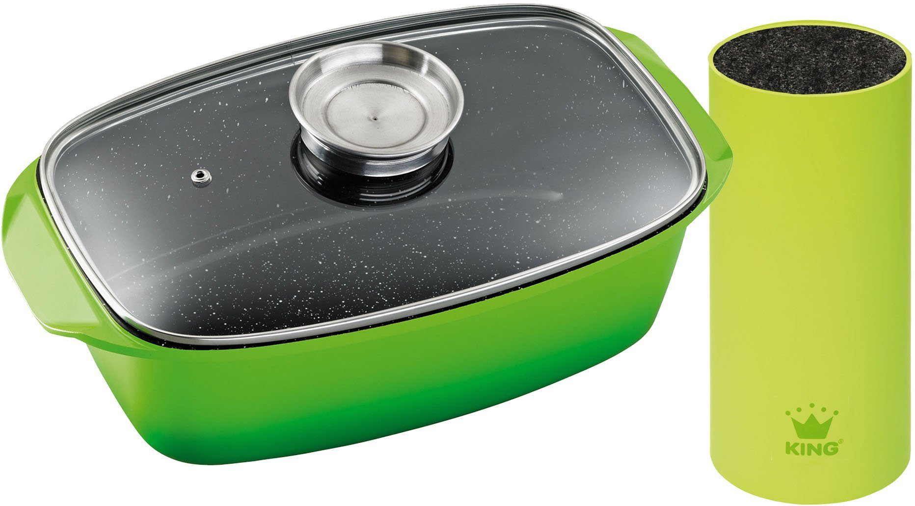 KING Bräter, Aluminiumguss (Set, 3-tlg), Bräter-/Schmortopfset 5L+Glasdeckel, Induktion,Keramikbeschichtung