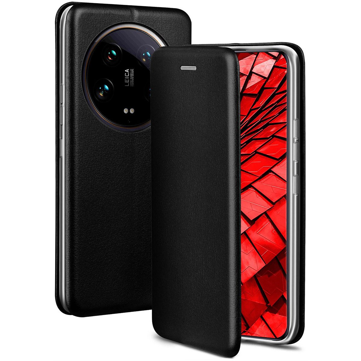 ONEFLOW Handyhülle für Xiaomi 14 Ultra Premium Hülle Business Cover Schwarz 6,73 Zoll, 360 Grad Schutzhülle Flip Case Etui Klapphülle Dünn Leder Handy Tasche