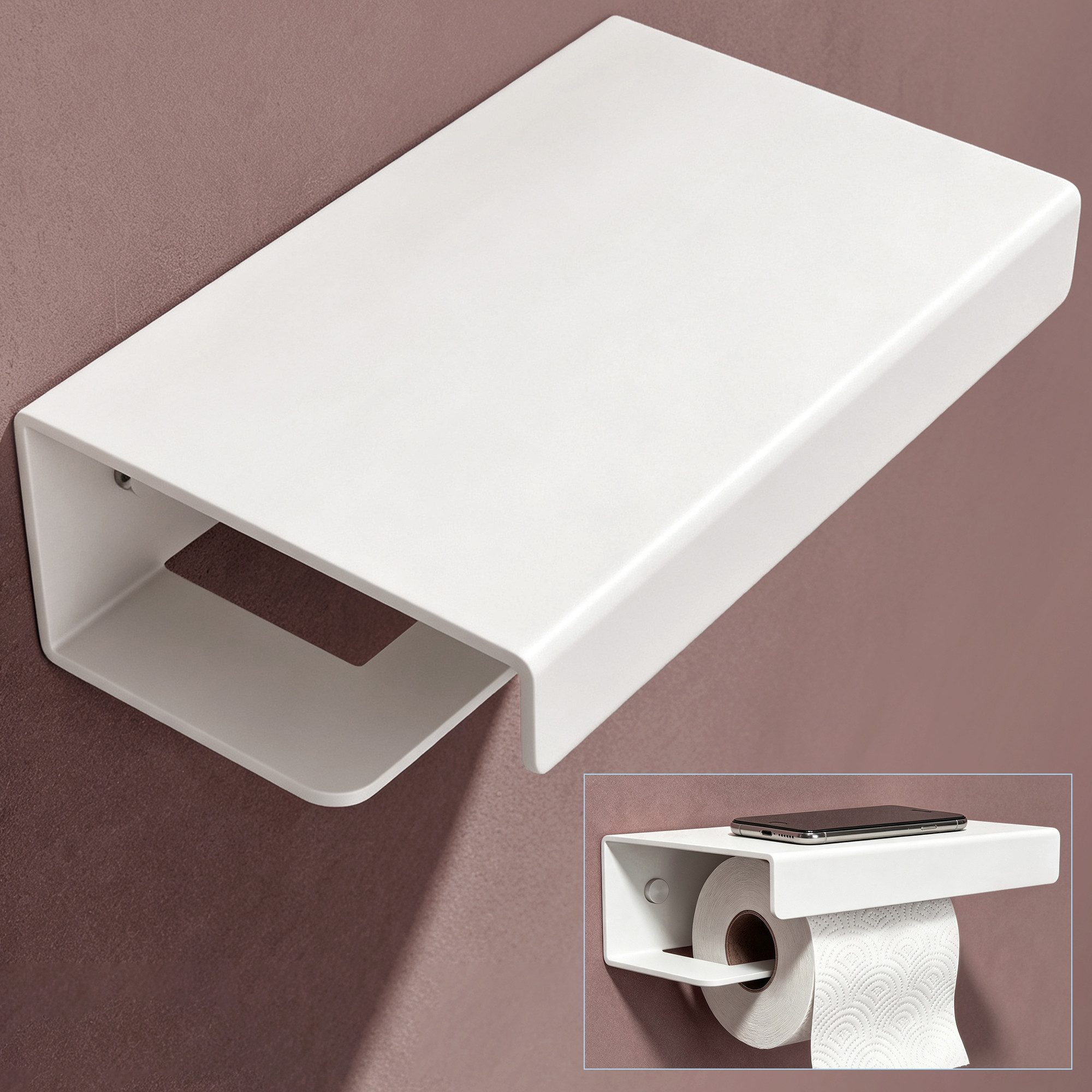 doporro Toilettenpapierhalter Klopapierhalter aus Aluminium mit Ablage L-förmigen Haken Lino-05, pulverbeschichtet, aus Aluminiumlegierung