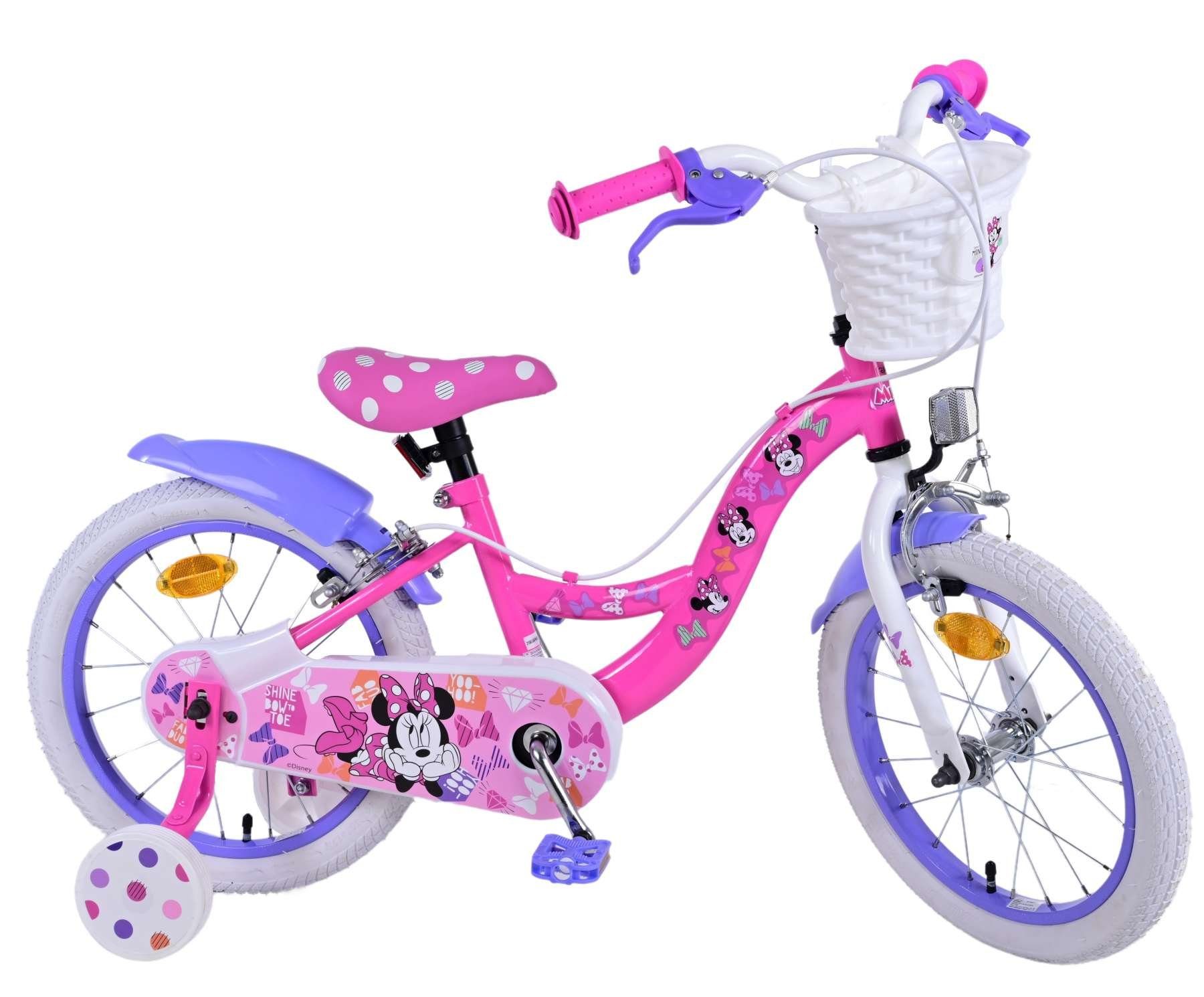 Volare Kinderfahrrad Disney Minnie - Mädchen - 14 bzw. 16 Zoll - Rosa - Zweihandbremsen, bis 60 kg, 85% zusammengebaut, 3- 4,5 bzw. 4 - 6 Jahre, Stahlfelgen