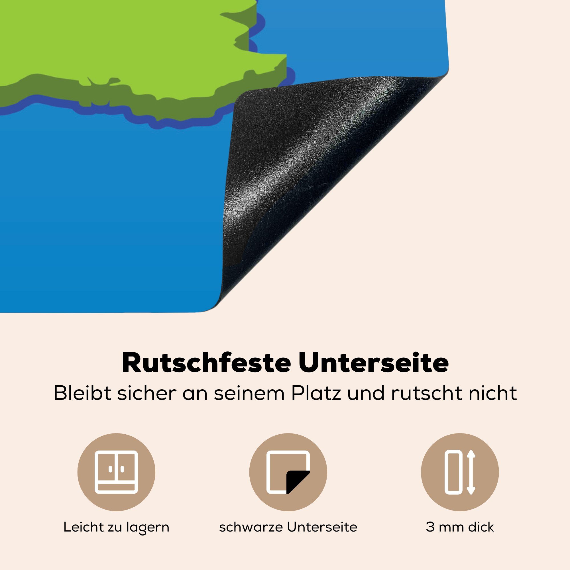 MuchoWow Herdblende-/Abdeckplatte Hintergrund, tlg), nutzbar, blauem Eine Ceranfeldabdeckung Vinyl, (1 Arbeitsfläche Illustration 70x52 von auf Frankreich cm, Mobile