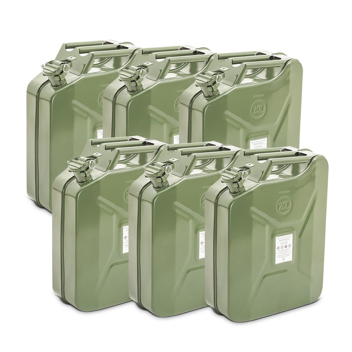 Bagtecs Koffer 6x Benzinkanister / Kraftstoffkanister Metal 20 Liter # JC3 Grün