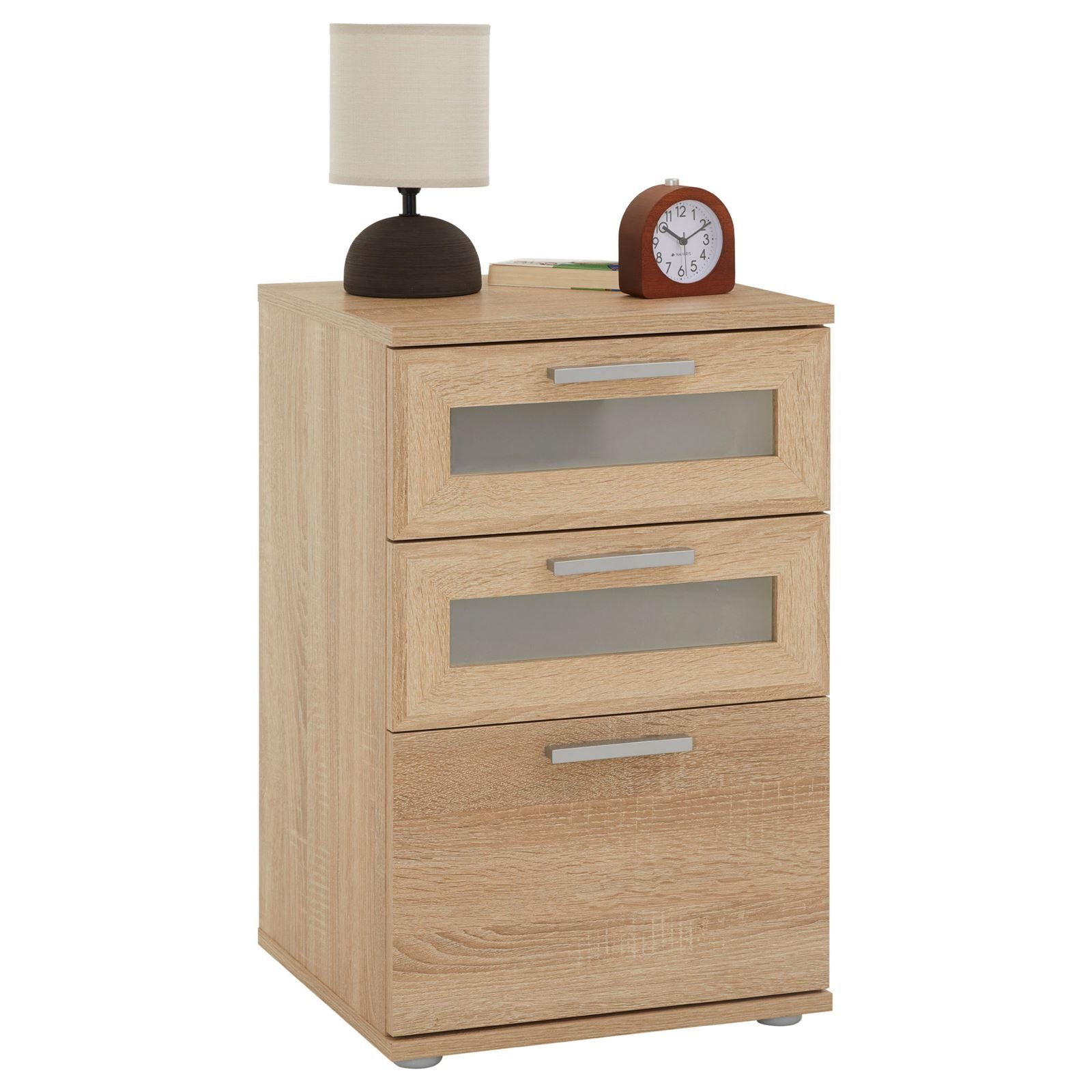 CARO-Möbel Nachtkommode MARIKE, Nachttisch Boxspringbett Nachtschrank Kommode Konsole Beistell 3 Schub