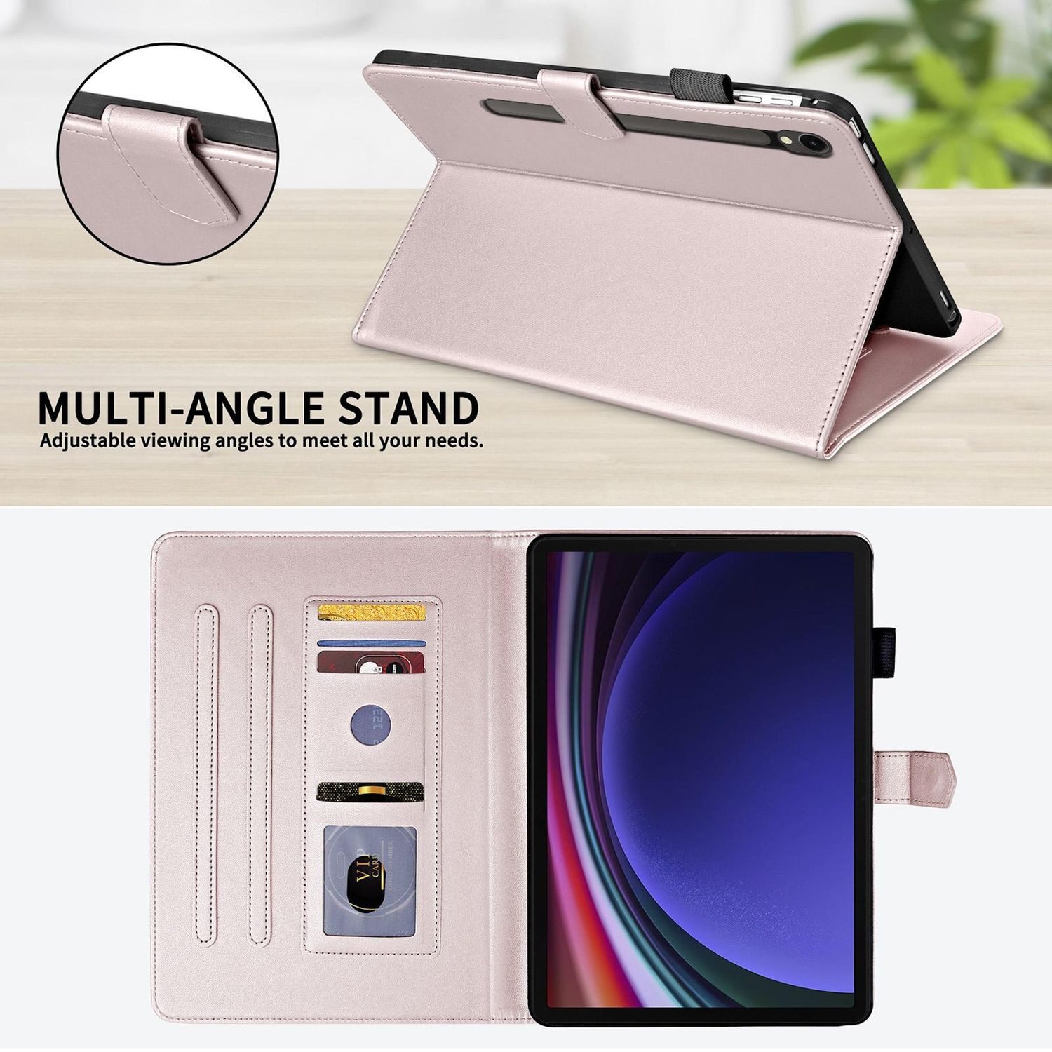 Wigento Tablet-Hülle Für Samsung Galaxy Tab S10 FE Plus Design Kunstleder Hülle Rose Gold, Kunstlederhülle mit Rhombus-Textur und Standfunktion