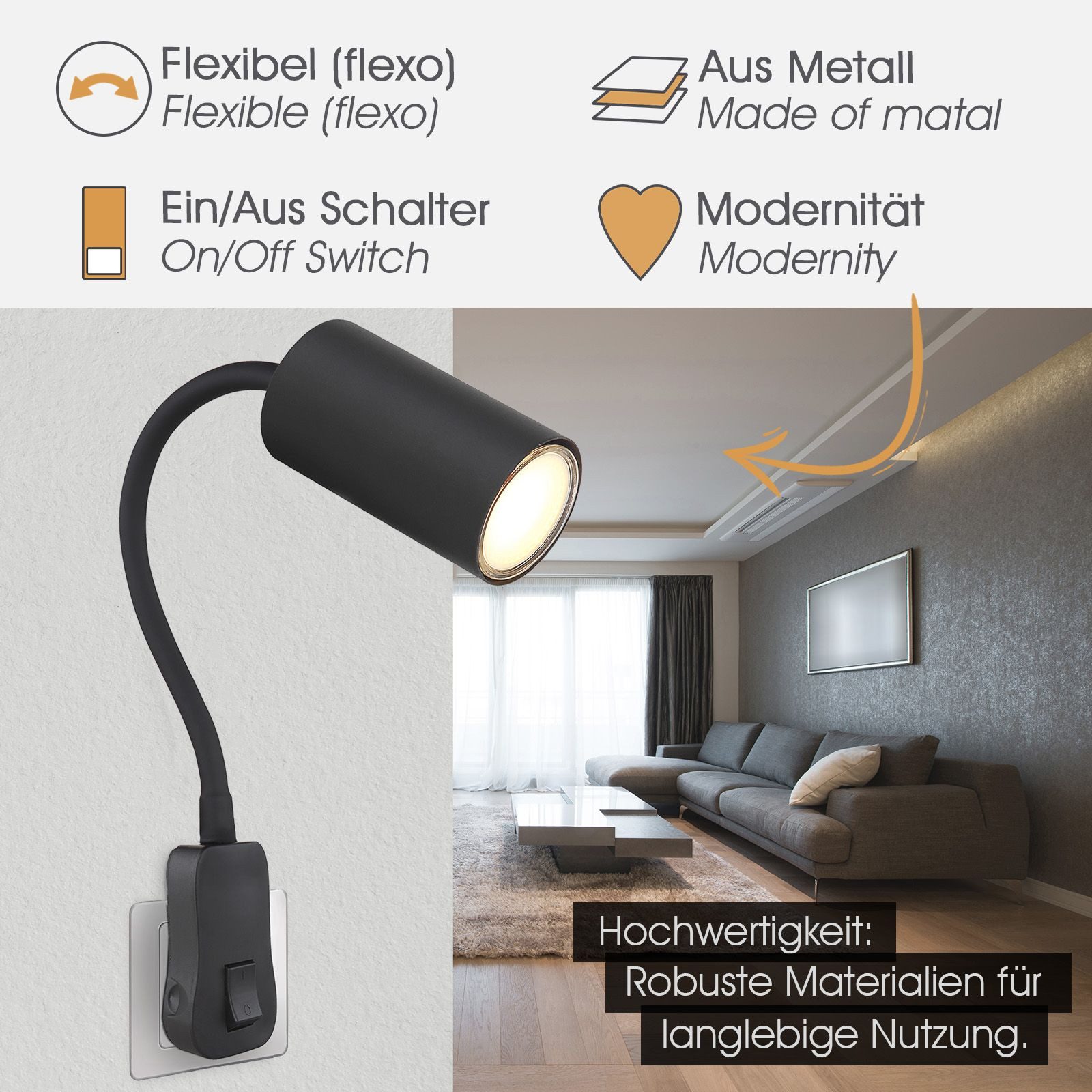 bmf-versand Wandleuchte Wandleuchte Innen Wandlampe mit Schalter Wohnzimmer günstig online kaufen