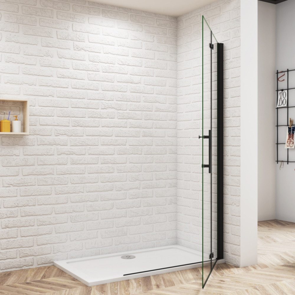 Duschparadies Dusch-Falttür 185cm Schwarz Walk in Dusche Falttür Scharniertür Duschabtrennung, 70x185 cm, Easyclean Sicherheitsglas, beidseitig montierbar