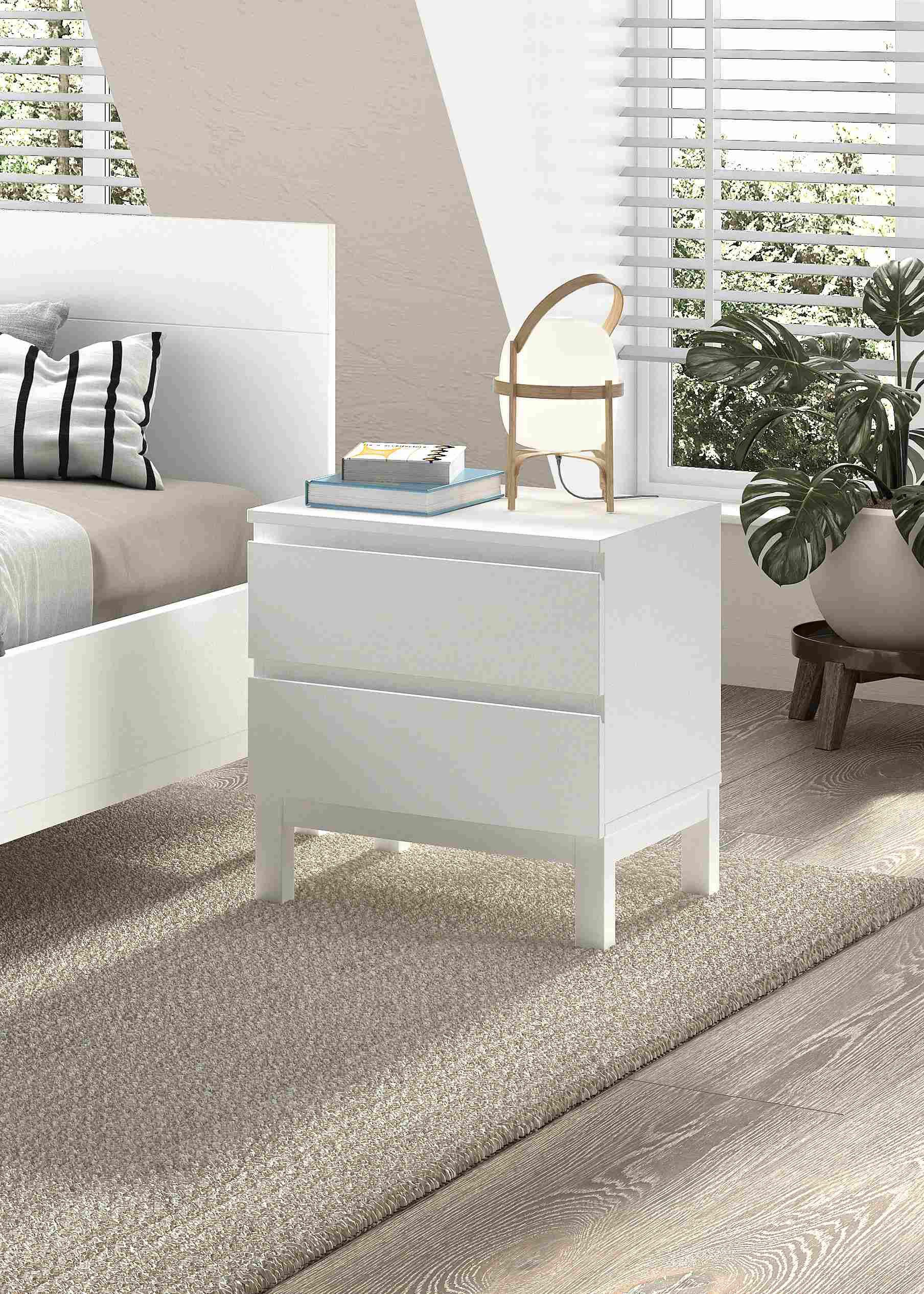 Vipack Nachttisch kann rechts oder links angestellt werden, man hat alles griffbereit, inkl. 2 geräumigen Schubladen (Soft-Close), Ausf. weiß lackiert