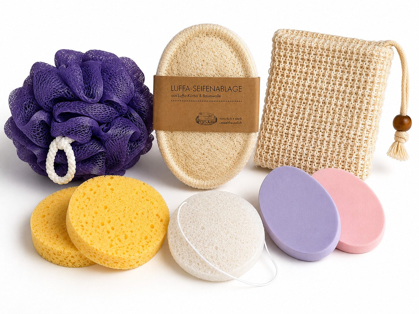 Croll & Denecke Gesichtsreinigungsschwamm Körper&Gesicht, 6 tlg., und Luffa Schwamm Set