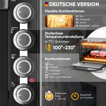 Stillstern Minibackofen MB60-MX 2G (60L) Deutsche Version, Ofenhandschuhe, Rezeptheft, Drehspieß, Timer, Innenbeleuchtung