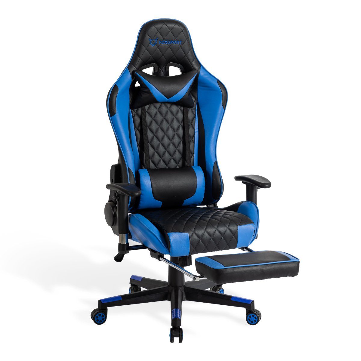 IKIDO Gaming-Stuhl Beinauflage Mit blau Gamingstuhl), (Professioneller Wippmechanismus und Fußstütze, Pedal-Gaming-Stuhl Eingebauter