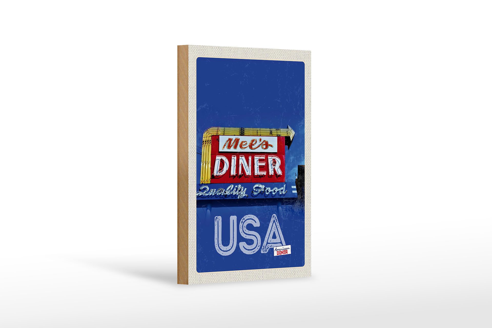 Femer GmbH Holzbild Reise 12x18 cm Amerika Mees Diner Restaurant Gericht, (1 St), Glatte Holzfaserplatte (MDF), vorn beschichtet