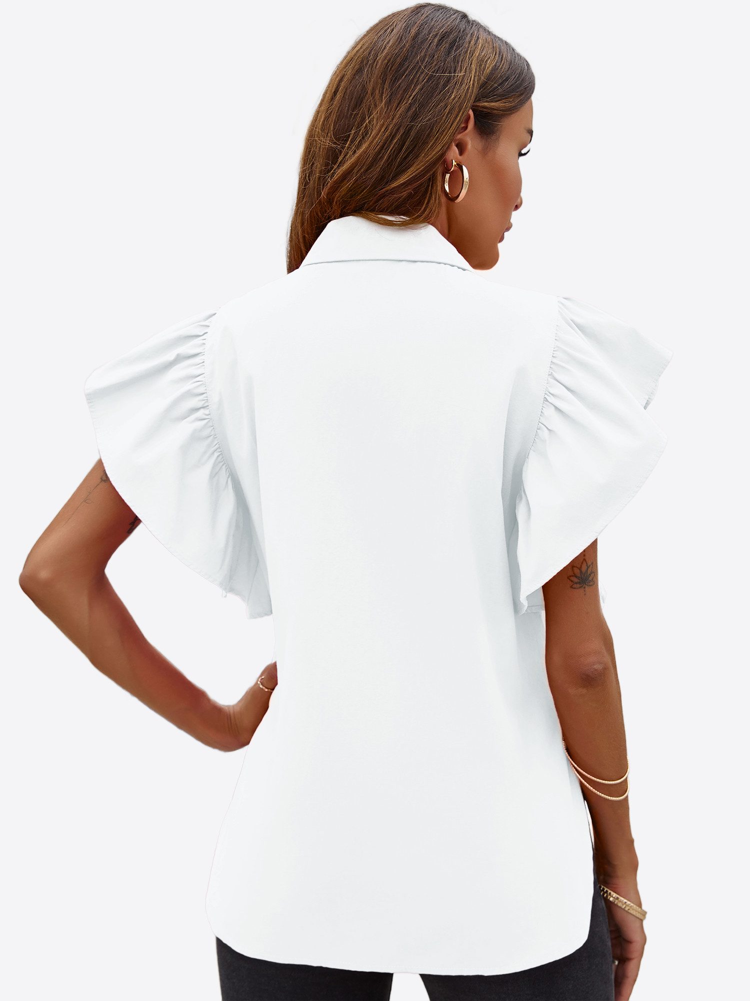 Imily Bela Blusenshirt Damen mit Hemdkragen und Rüschenärmeln aus Baumwolle günstig online kaufen