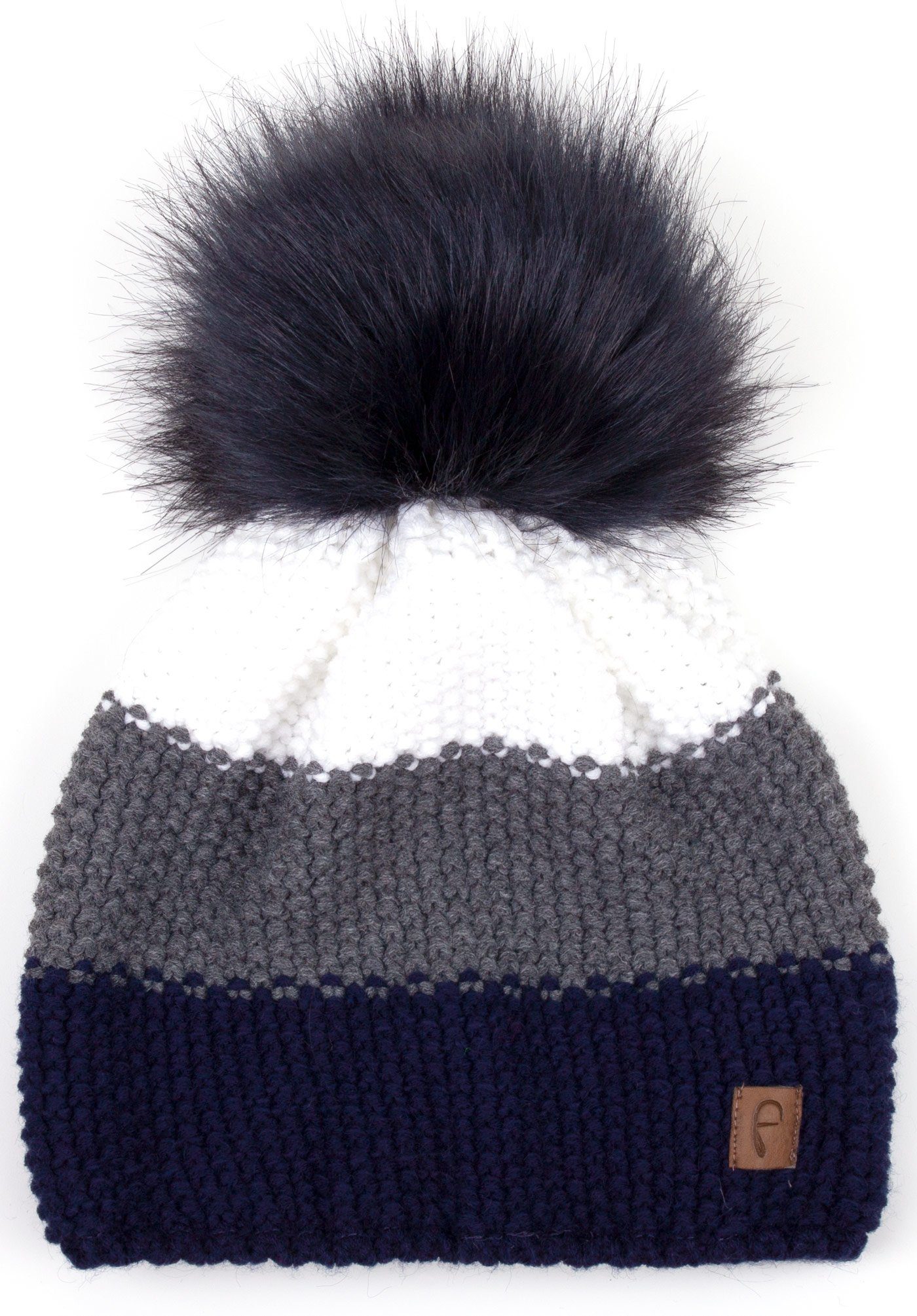 Haube Wintermütze Faera Damen Mütze Beanie Bommelmütze Herren marineblau Strickmütze Winter