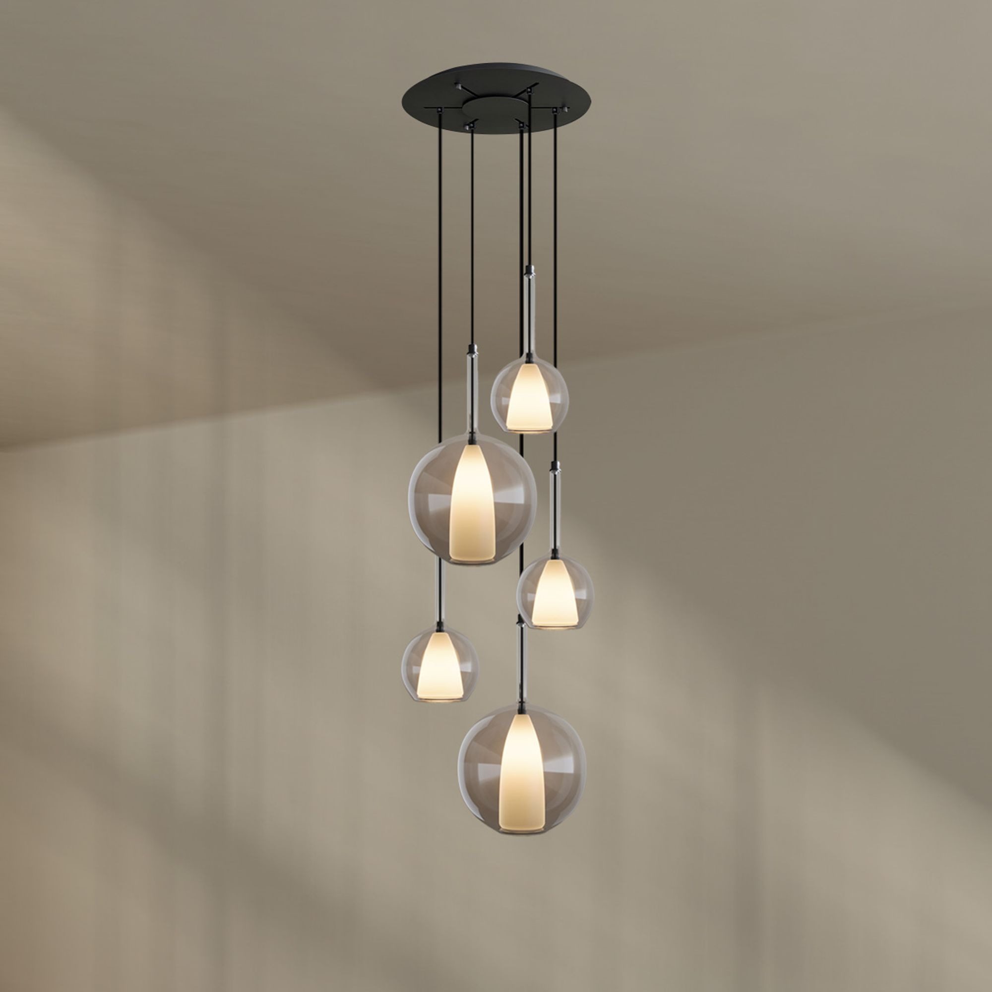 s.luce Pendelleuchte Belluna Galerieleuchte 5-flammig Ø 60cm Baldachin Klar