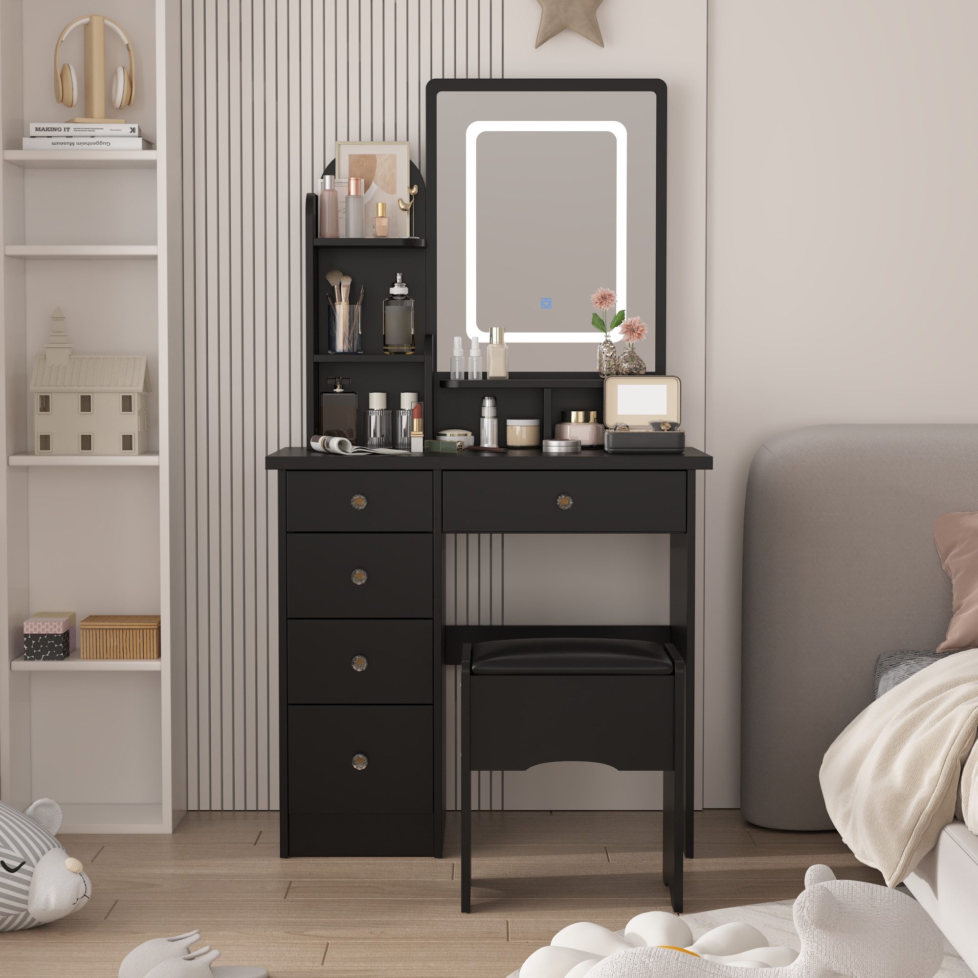 FUFU&GAGA Schminktisch mit LED und Hocker,5 günstig online kaufen