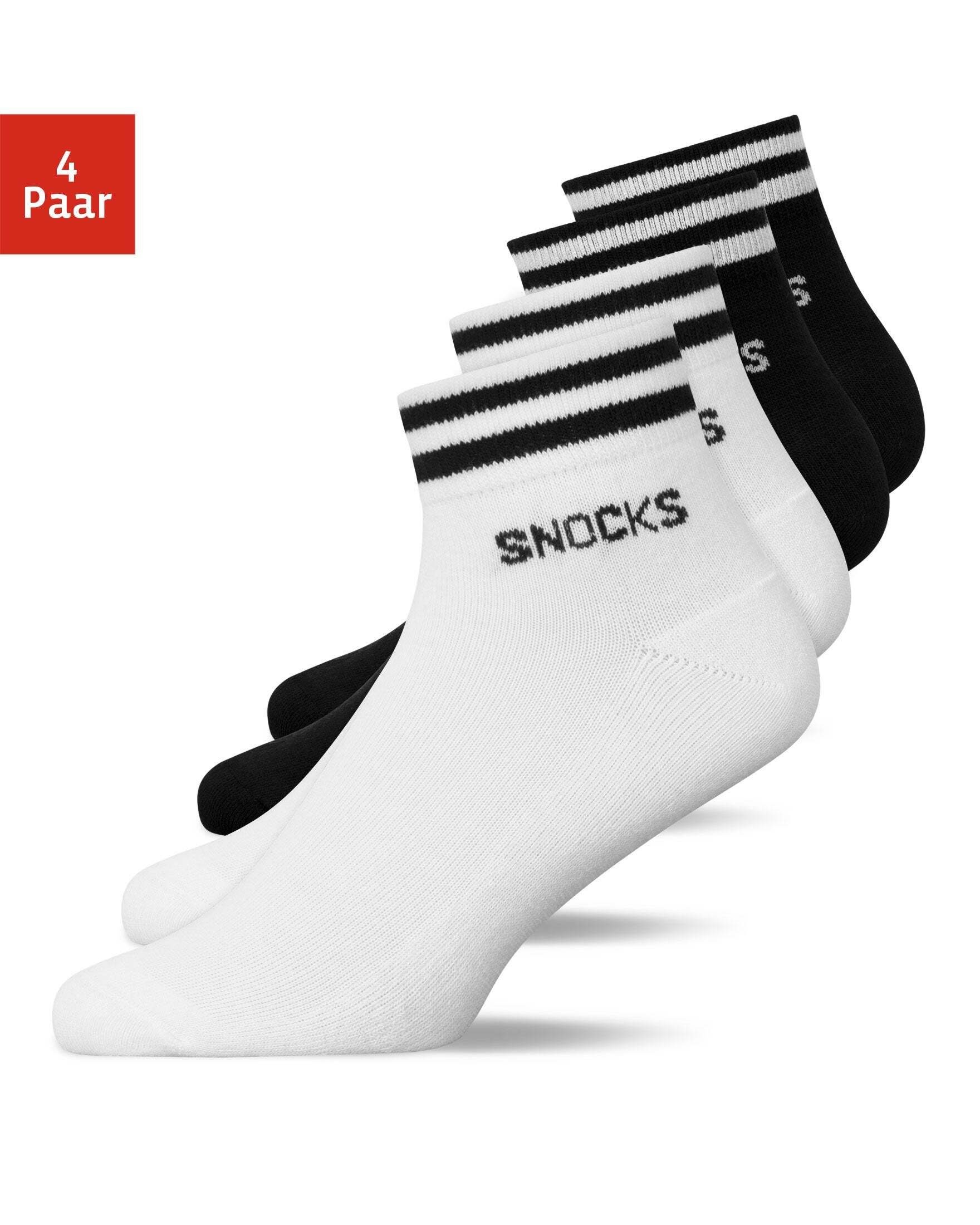 SNOCKS Sneakersocken (4-Paar) halbhoch, stylisch und perfekt für den Sneaker schwarz,weiß