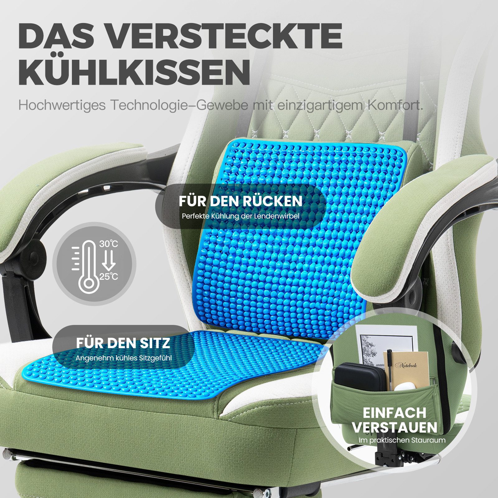 Dowinx Gaming-Stuhl Stoff mit Taschenfederkissen, Gaming Sessel mit Fußstütze, Ergonomischer Bürostuhl – Bild 4 von 5