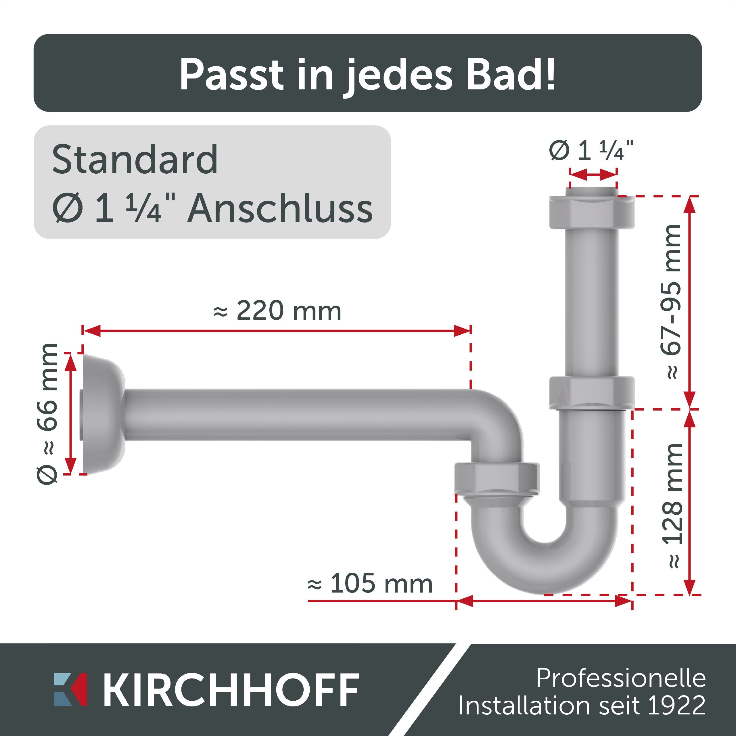 Kirchhoff Siphon ECO-SAVE, Röhrensiphon, Grau, 1 1/4" x 32 mm