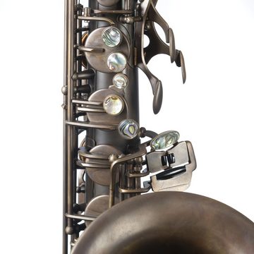 Monzani Saxophon, MZTS-580 Tenor-Saxophon, Unlackiert, Messingkorpus, Handgraviert, Vintage Sound, Inklusive Mundstück, Wischer, Koffer, Gurt, Ideal für Profis und Anfänger, Tenor-Saxophon, Messingkorpus, Handgraviert