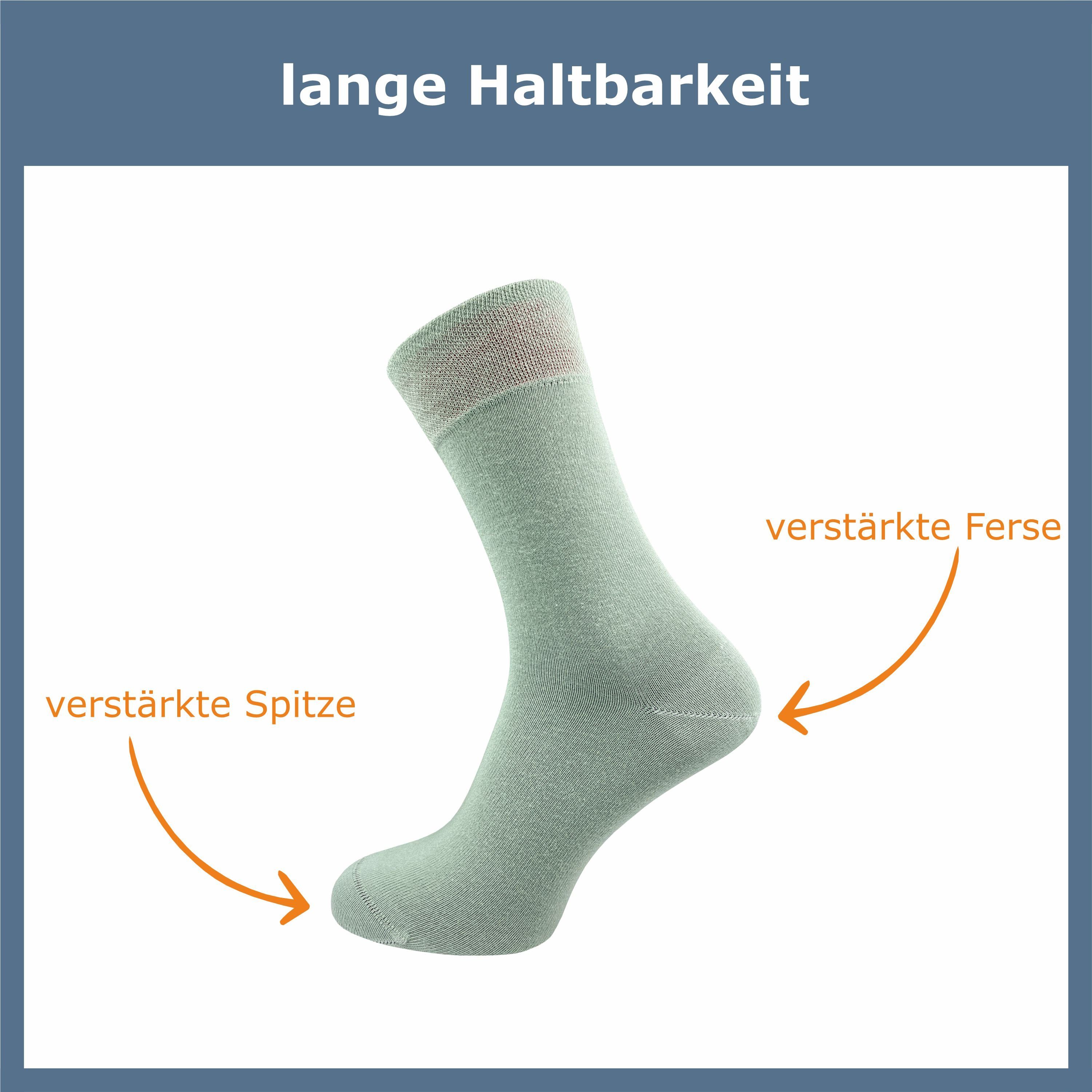 GAWILO Socken für gekämmter Premium grau salbei Komfortbund ohne - blau Herren Baumwolle hochwertiger, doppelt & schwarz, drückende Damen - & Paar) Naht (6 aus