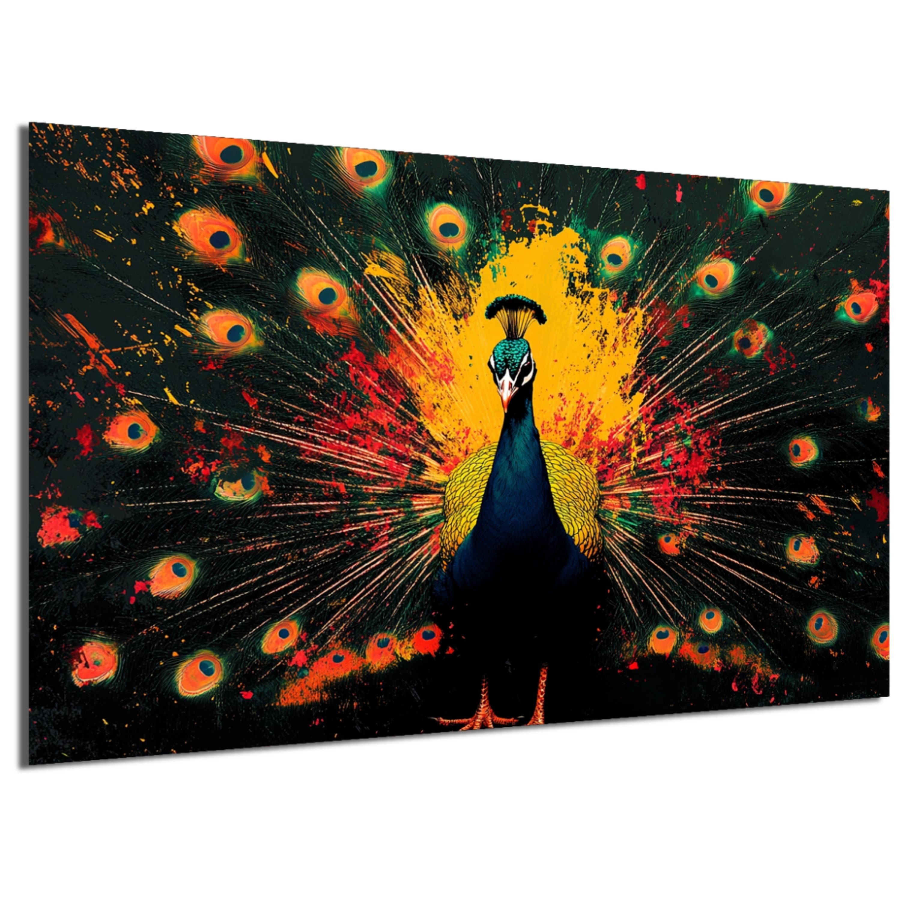 DARO Design Leinwandbild Modern Abstrakt Wandbilder XXL Wandbild Wand Deko Leinwand Bilder, (Pfau Warhol Glitch - Bild groß Wohnzimmer Schlafzimmer Küche Esszimmer Einteilig Querformat Fotodruck Leinwände Wanddeko Abstrakte Kunst Boho), 40x30cm
