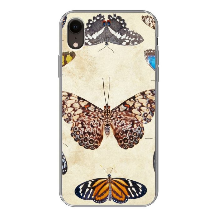 MuchoWow Handyhülle Botanischer Druck Schmetterlinge Handyhülle Apple iPhone XR Smartphone-Bumper Print Handy