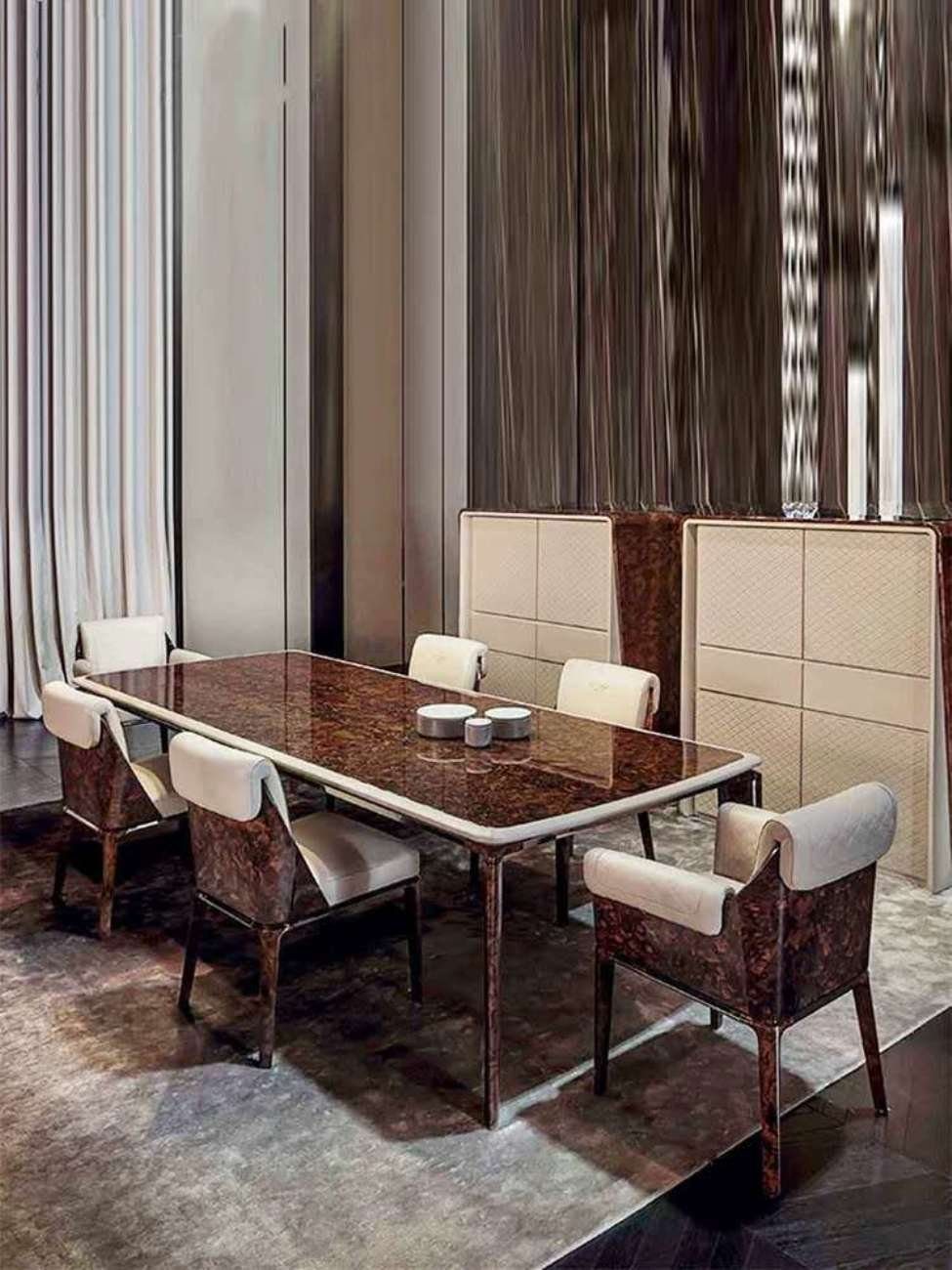 JVmoebel Esszimmer-Set, Designer Holz Tisch Poliert 6x Stuhl Set Stühle Tische Ess Wohnzimmer