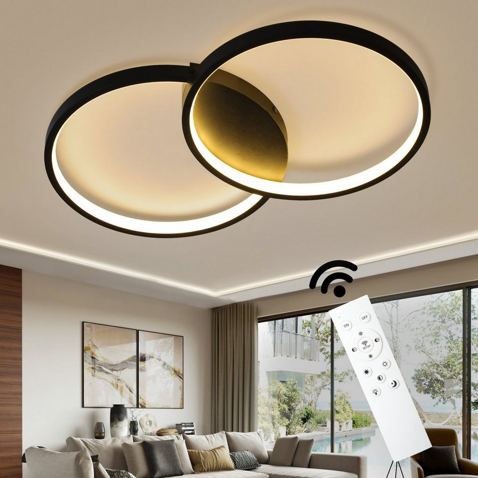 Nettlife LED Deckenleuchte Wohnzimmer Deckenlampe 45W Modern Schwarz  Dimmbar mit Fernbedienung, Dimmbar, LED fest integriert, Warmweiß,  Neutralweiß, Kaltweiß, für Schlafzimmer Kinderzimmer Wohnzimmer Küche  Esszimmer