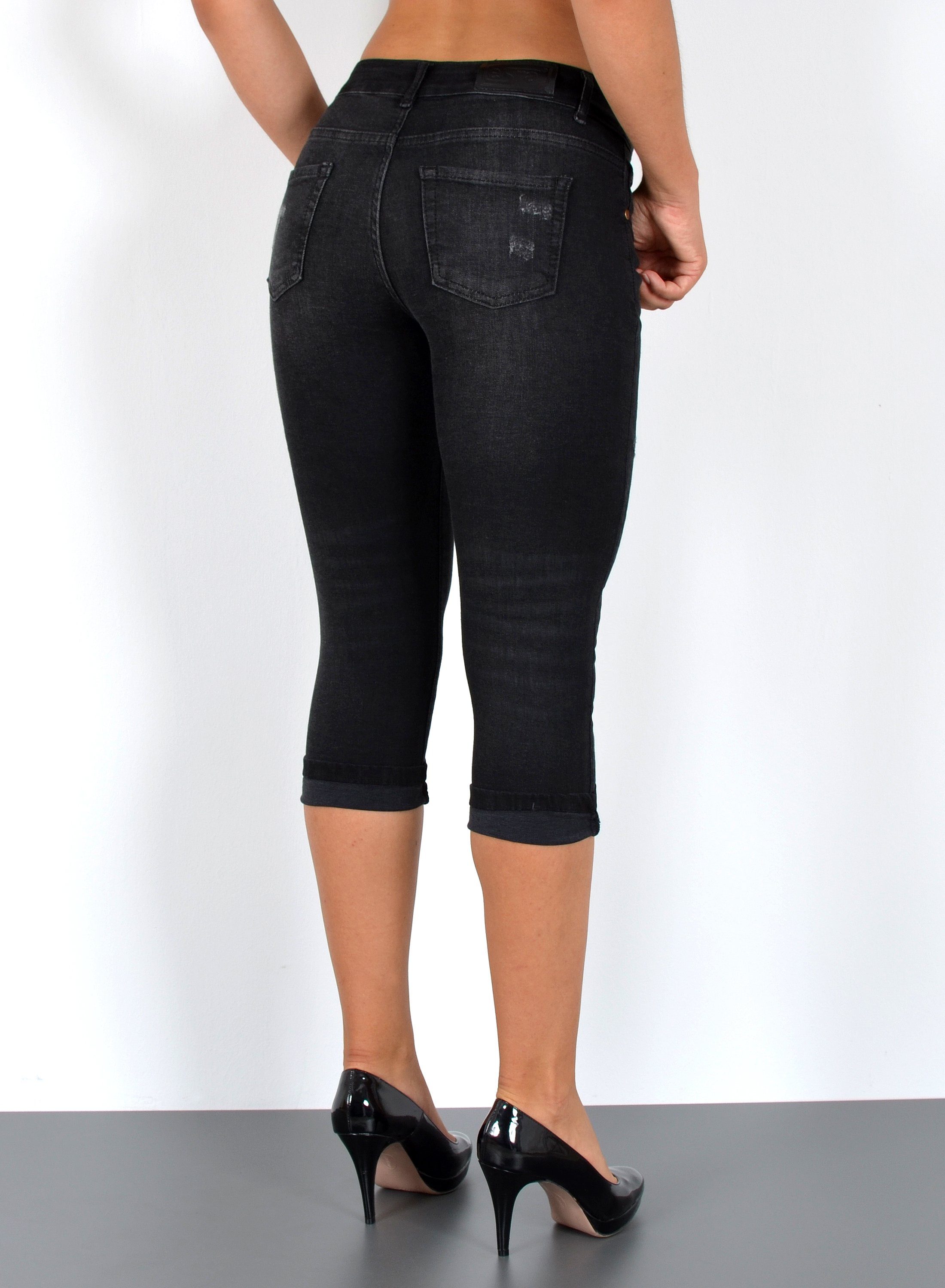 ESRA Caprijeans Damen Jeans Capri Hose High Waist Jeans Damen mit hoher Leibhöhe J374 3/4 Jeans Damen Capri Sommer-Hose Jeans Shorts Damen kurze Jeans
