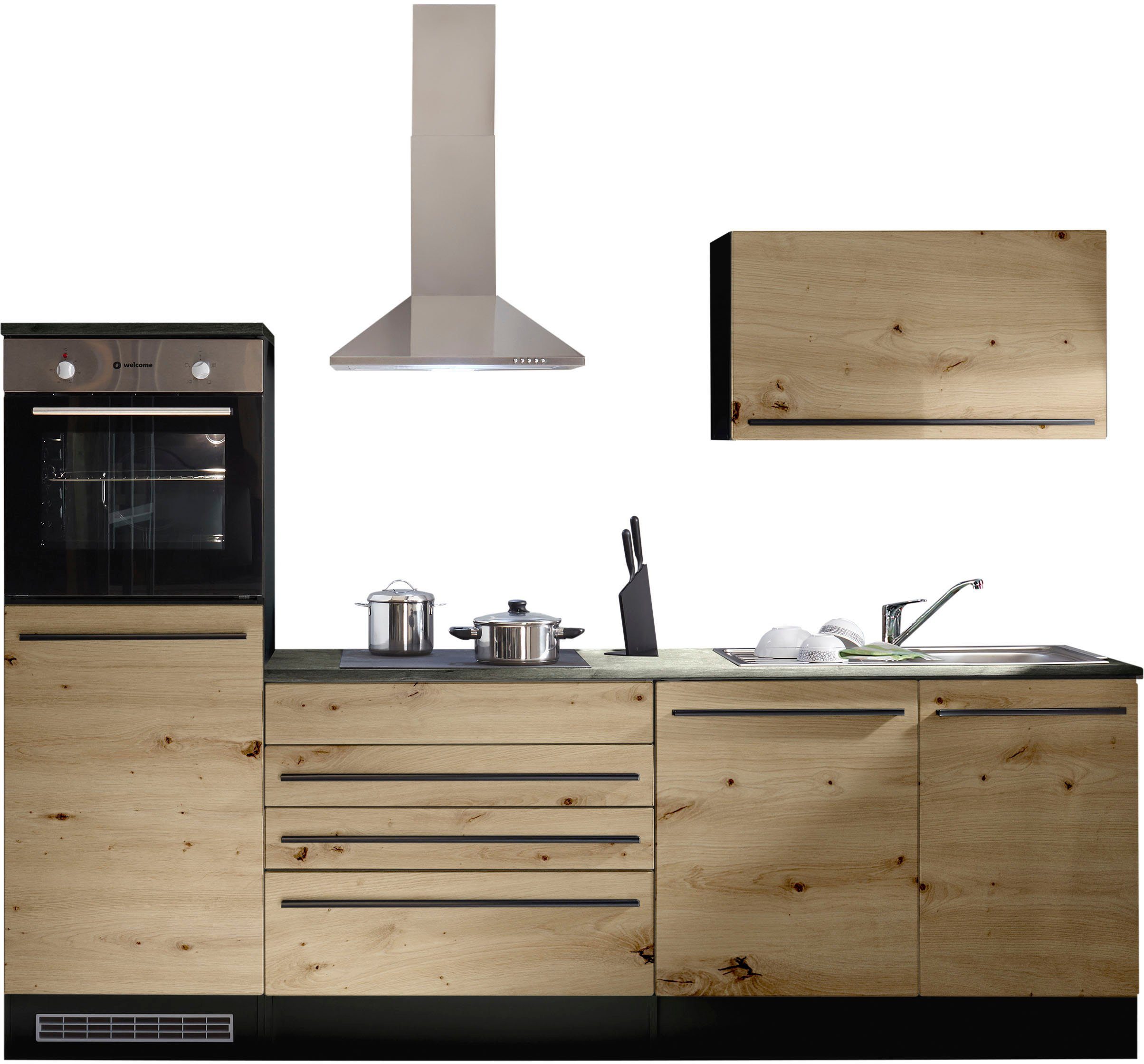 Küchenzeile anthrazit/artisan 260 wahlweise Jazz, mit eiche-metallic E-Geräten Breite eiche Balculina BASIC artisan braun | by cm,