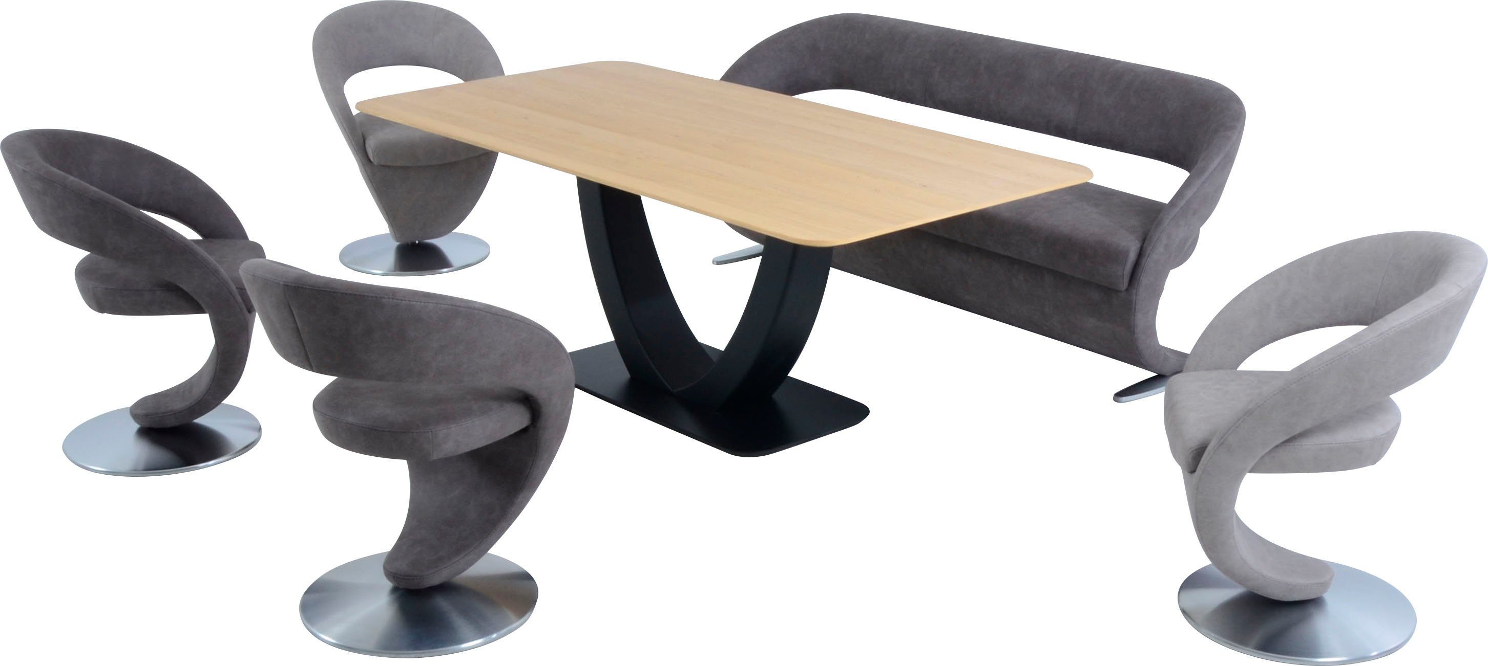 Wave, Drehstühlen in Farben mit in Design-Solobank 4 Essgruppe Komfort 6-tlg), (Set, Wohnen K+W grau und Tisch 180x90cm zwei &