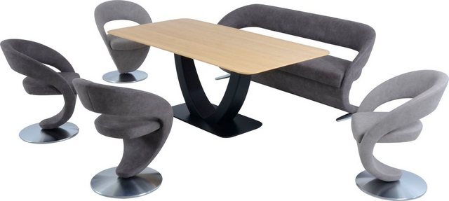 K W Komfort Wohnen Essgruppe »Wave«, (Set, 6 tlg), Design Solobank mit 4 Design Drehstühlen in zwei verschiedenen Farben und Tisch in 180x90cm  - Onlineshop Otto