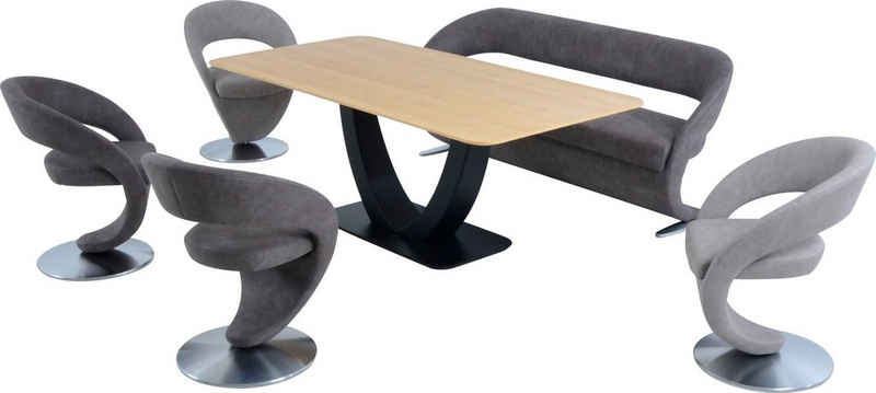 K+W Komfort & Wohnen Essgruppe Wave, (Set, 6-tlg), Design-Solobank mit 4 Drehstühlen in zwei Farben und Tisch in 180x90cm