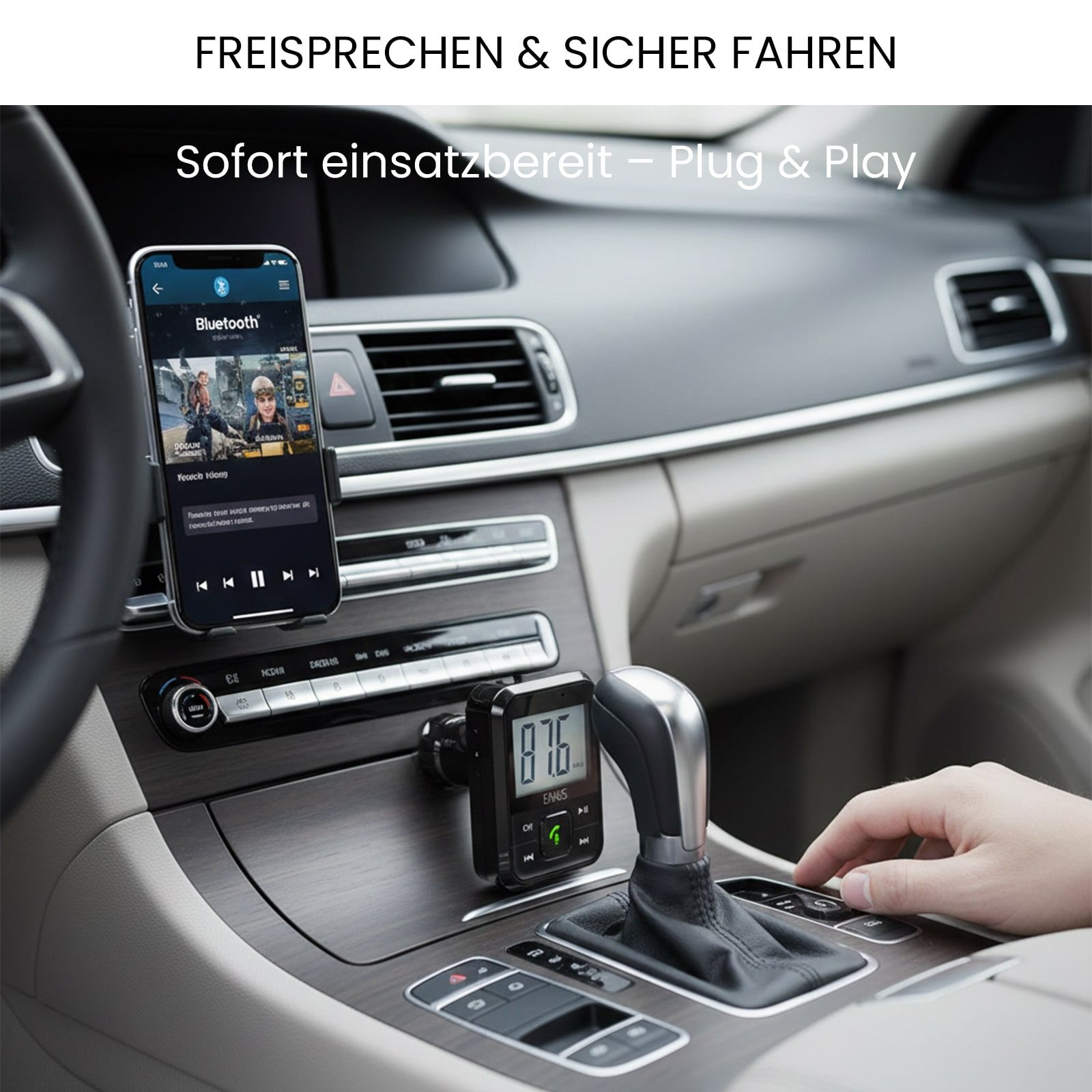 EAXUS Bluetooth FM-Transmitter für Wiedergabe Smartphone -> Autoradio, KFZ-Transmitter Bluetooth, USB-Sticks, 3,5-mm-Klinke, microSD, Mit Freisprechfunktion und – Bild 4 von 5