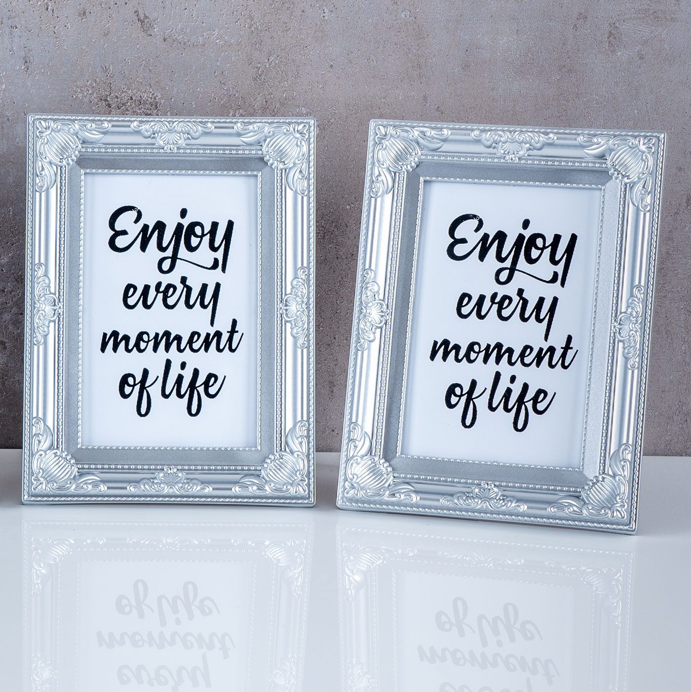 Levandeo® Bilderrahmen, 2er Set Bilderrahmen 10x15 Silber Barock Fotorahmen Antik Nostalgie