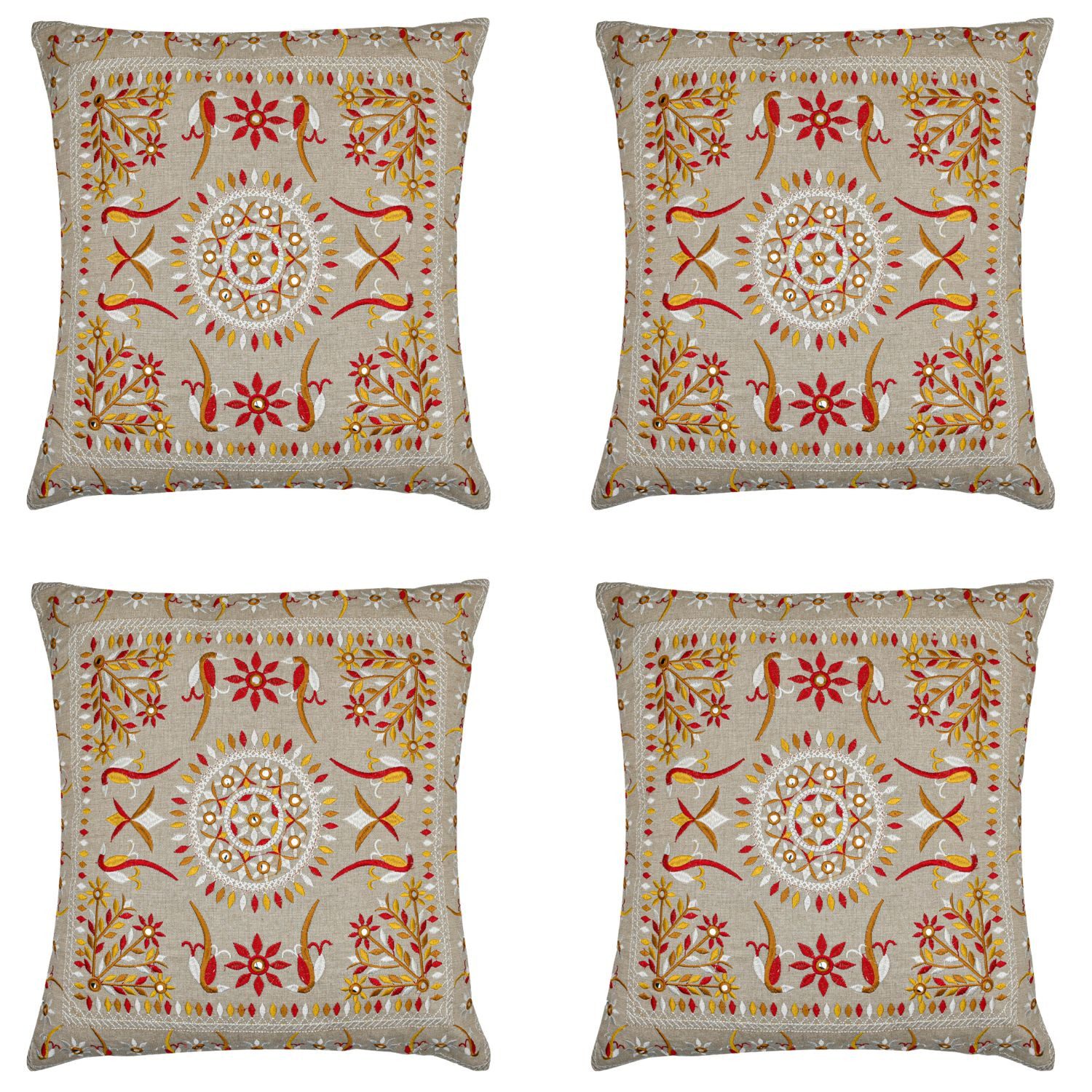 Marrakesch Orient & Mediterran Interior Zierkissen 4er Set Подушкиbezug Handgefertigt Lodge Rot 40x40cm, Boho Deko